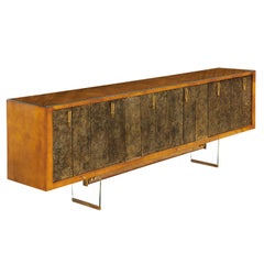 Raphael Important Lacquered Credenza with Textured Bronze Doors 1960s