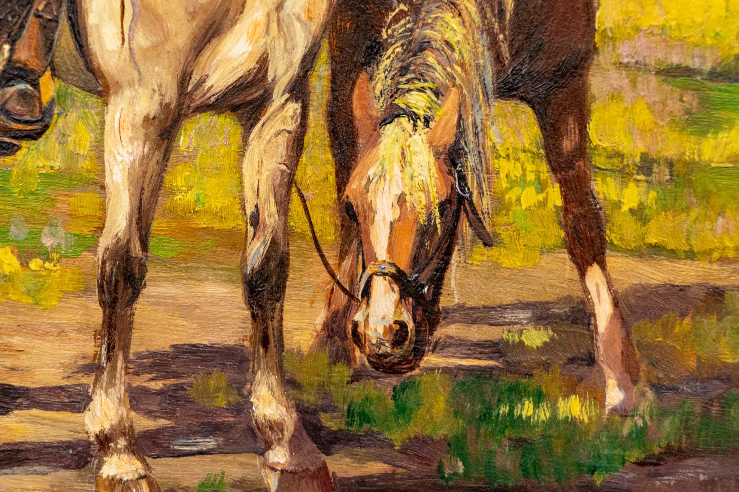 20th Century Oil Painting Portrait of Cowboy with Horses in Western Landscape 2