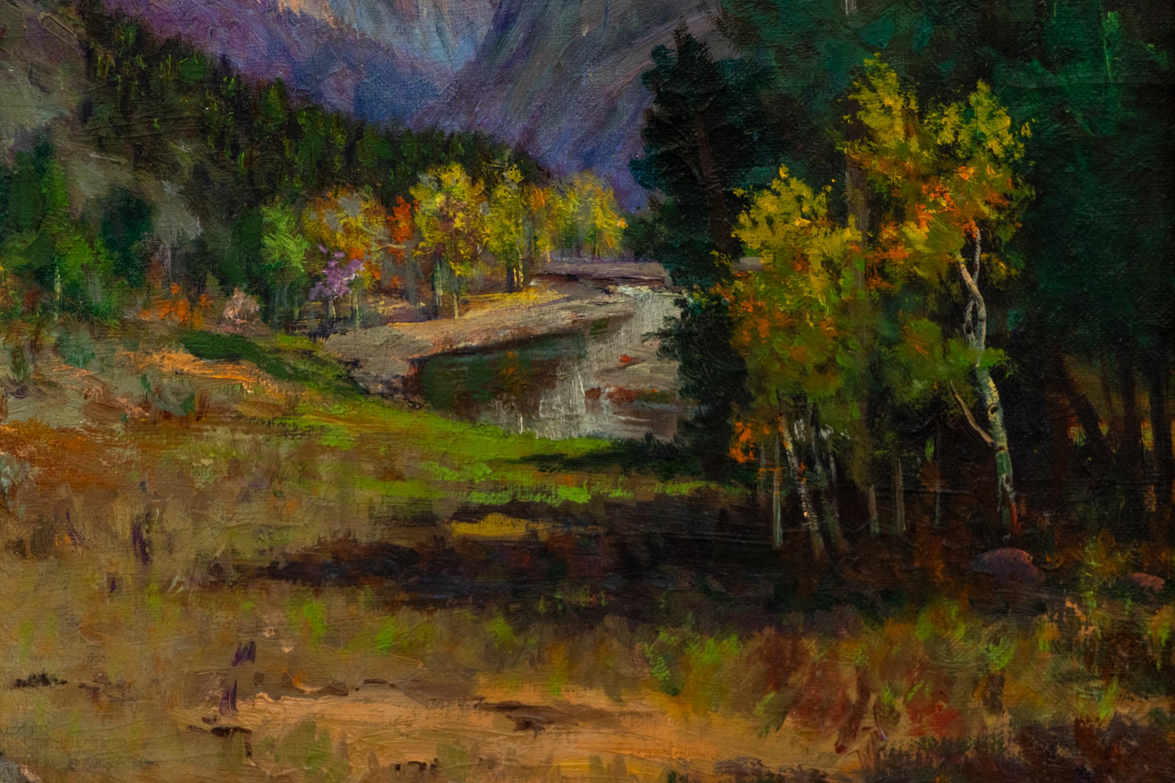 Paisaje de Colorado, Montañas Rocosas en otoño, Pintura al óleo del siglo XX en venta 1