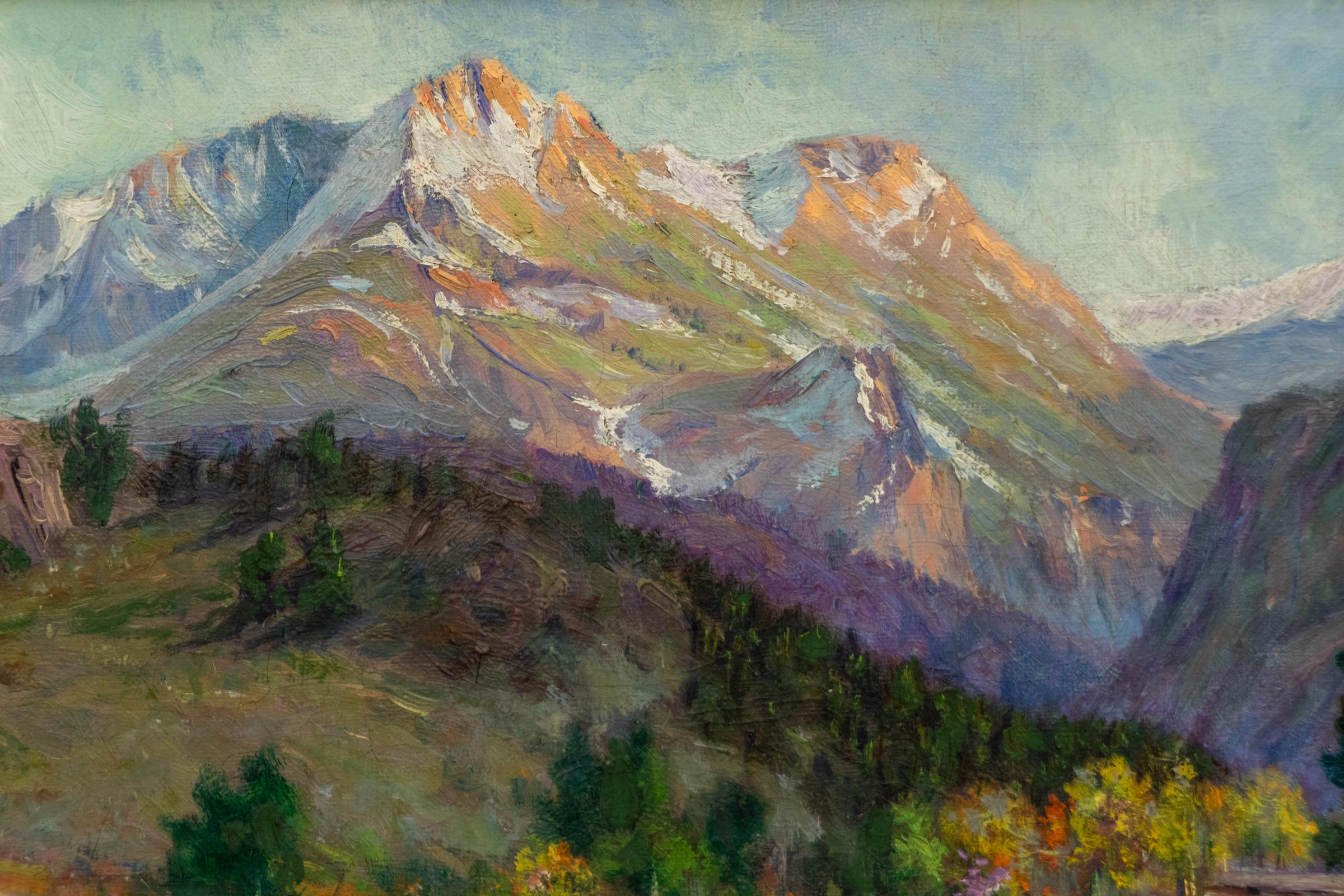 Paisaje de Colorado, Montañas Rocosas en otoño, Pintura al óleo del siglo XX en venta 2