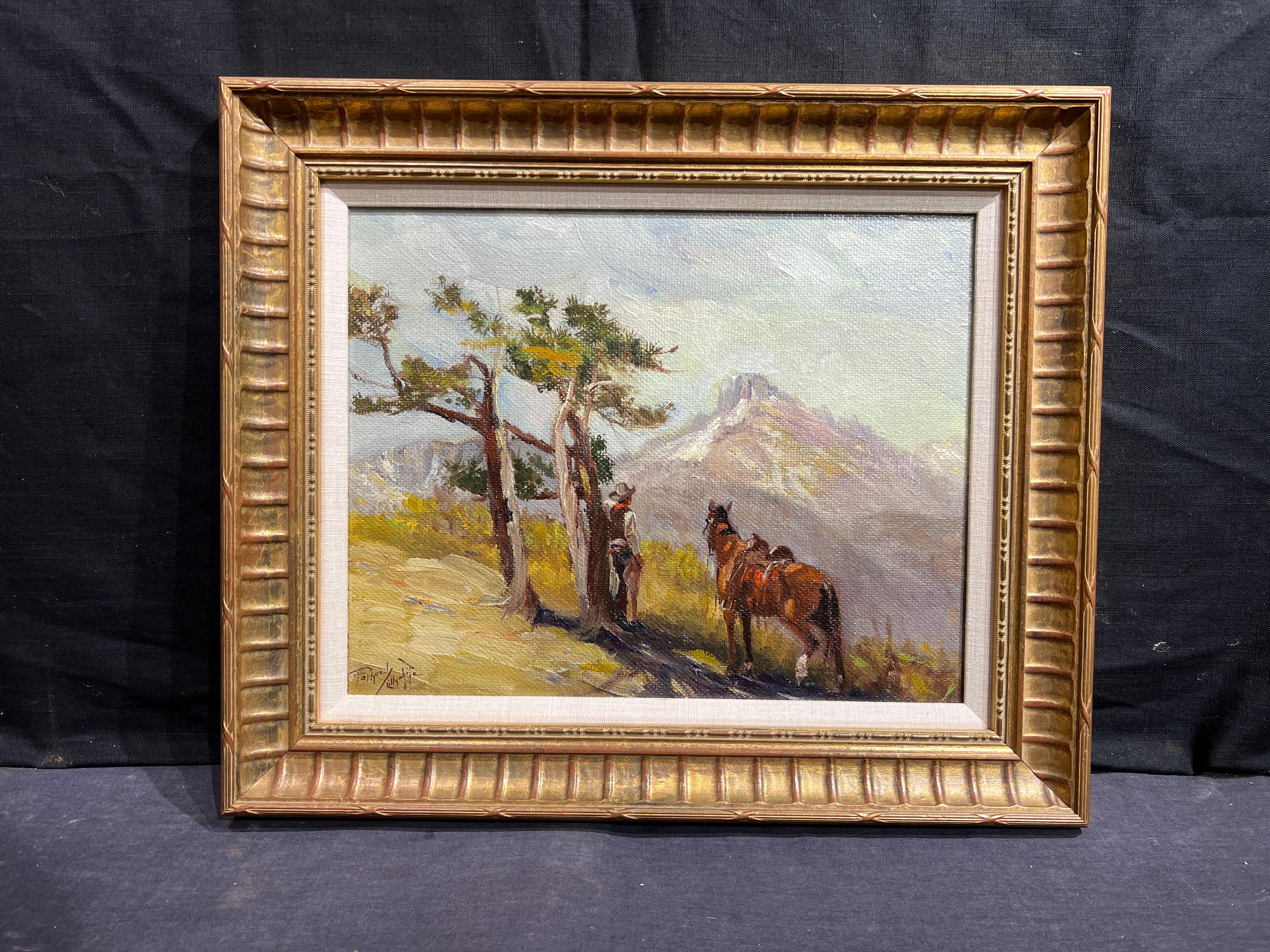 Le cowboy et son cheval - Réalisme américain Painting par Raphael Lillywhite
