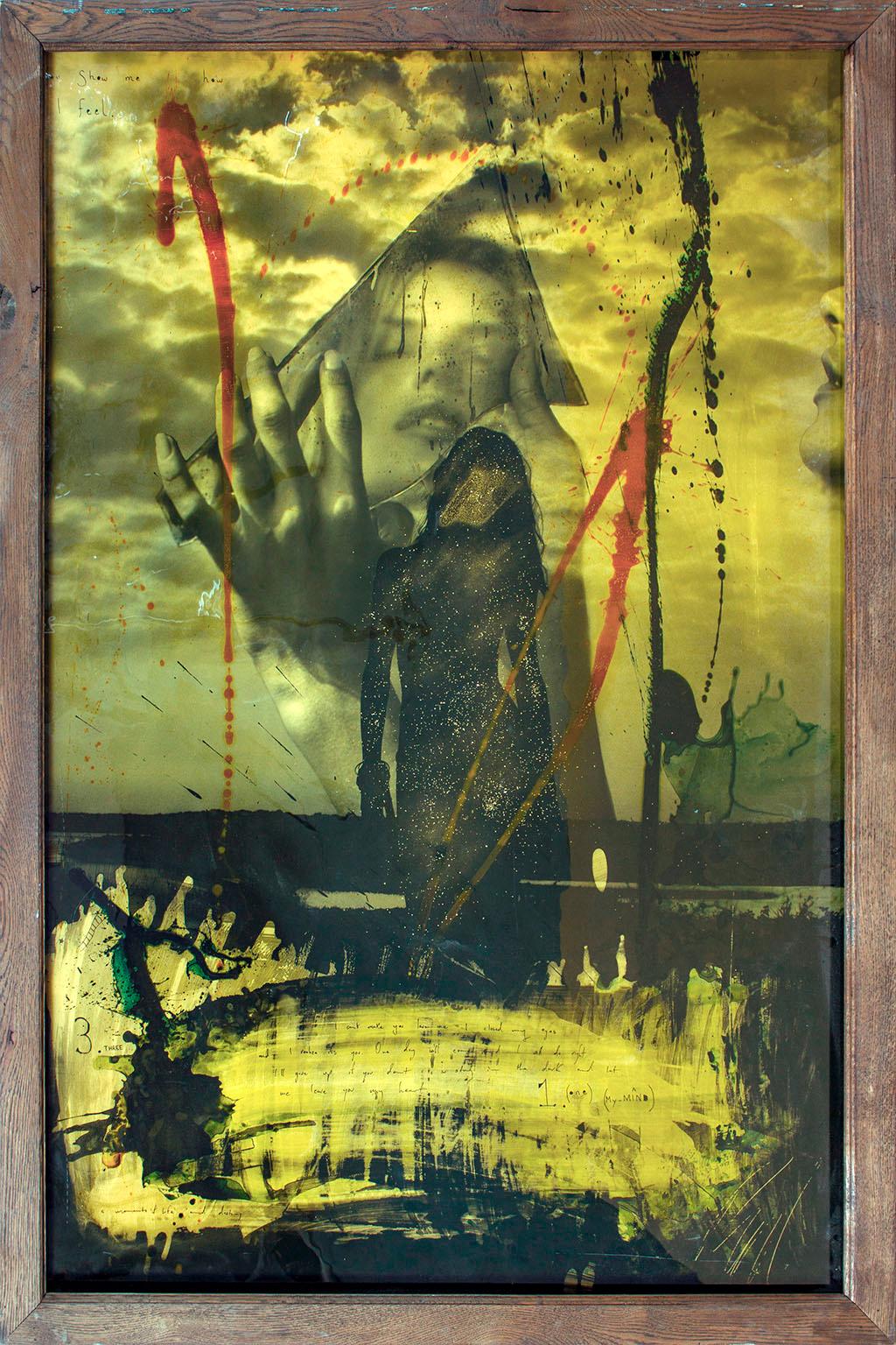 "Tribal 2" archival print and mixed media encased in resin by Raphael Mazzucco