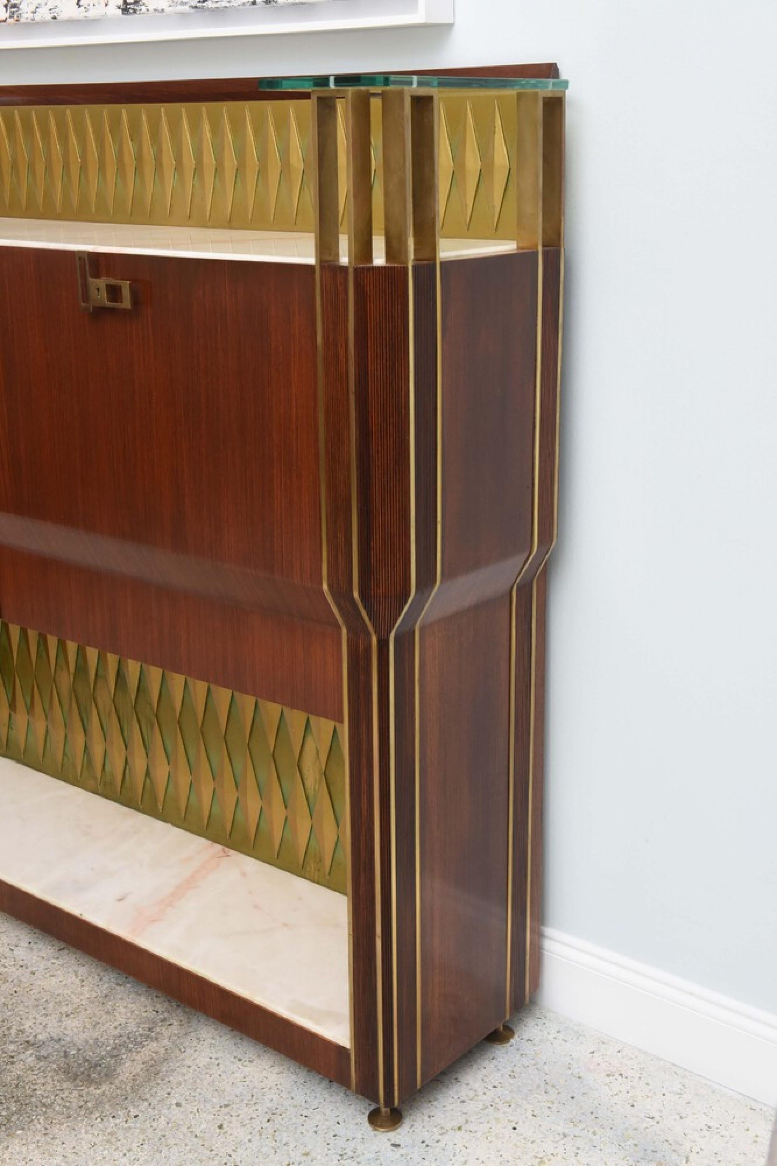 Mid-Century Modern Raphael Midcentury French Modern Mahogany, Bronze and Brass Bar Cabinet For Sale