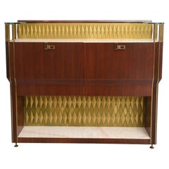 Raphael Midcentury French Modern Mahogany, Bronze and Brass Bar Cabinet
