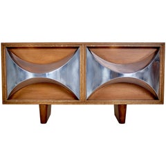 Vintage Raphaël Midcentury Stainless Steal and Oakwood French Credenzas, 1973