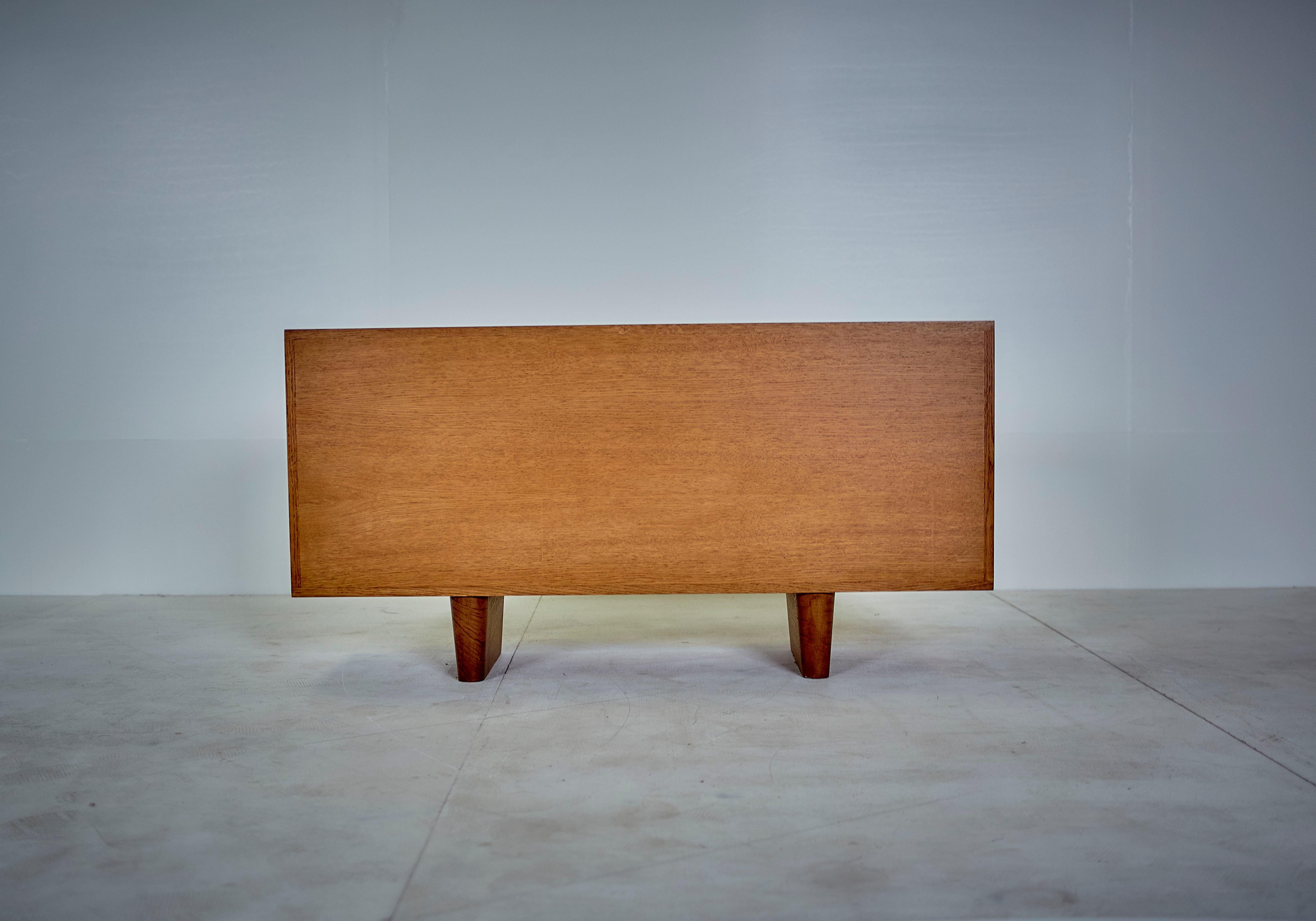 Raphaël (Attr.) Midcentury Steel and Oak French Credenzas and Decorative Panels For Sale 7