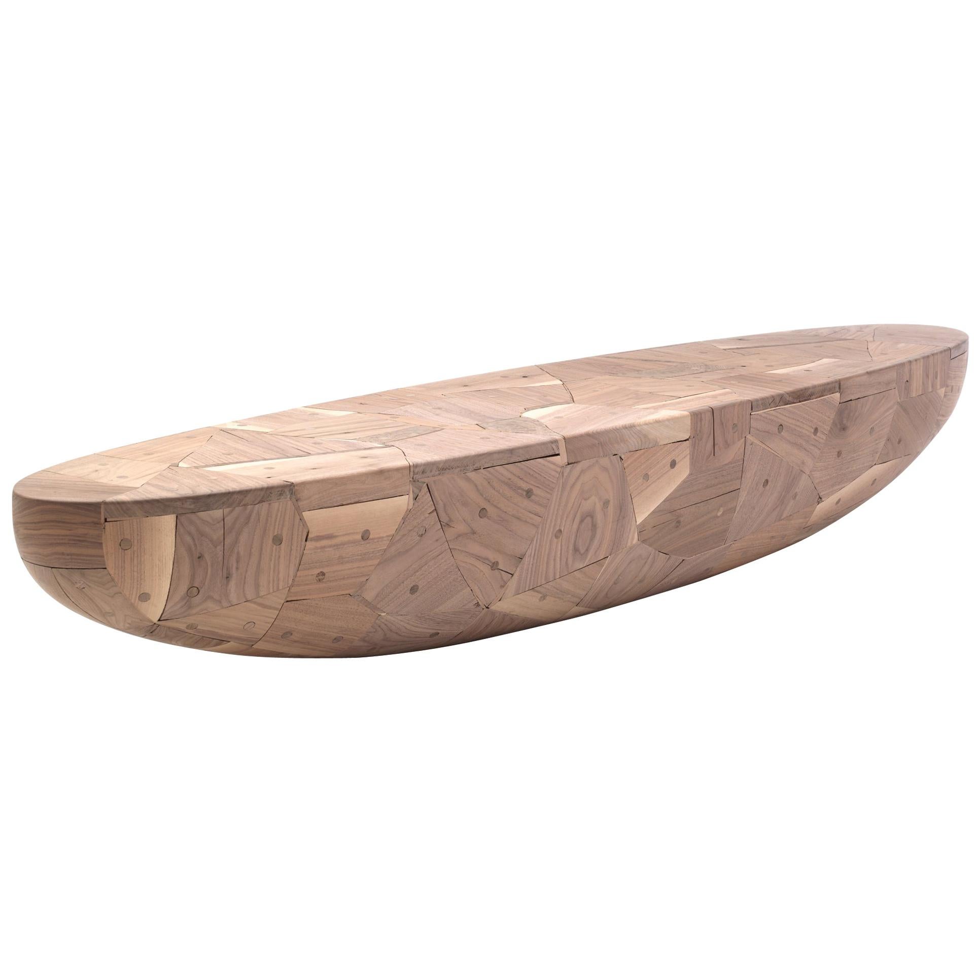 Raphael Navot Poh Patchwork Oval Hemisphere Bench in Walnut by Cappellini For Sale