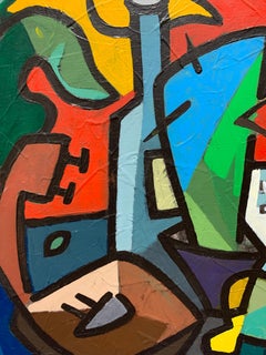 20th century French Abstract of an interior with musical instrument, cactus etc