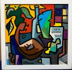 20th century French Abstract of an interior with musical instrument, cactus etc