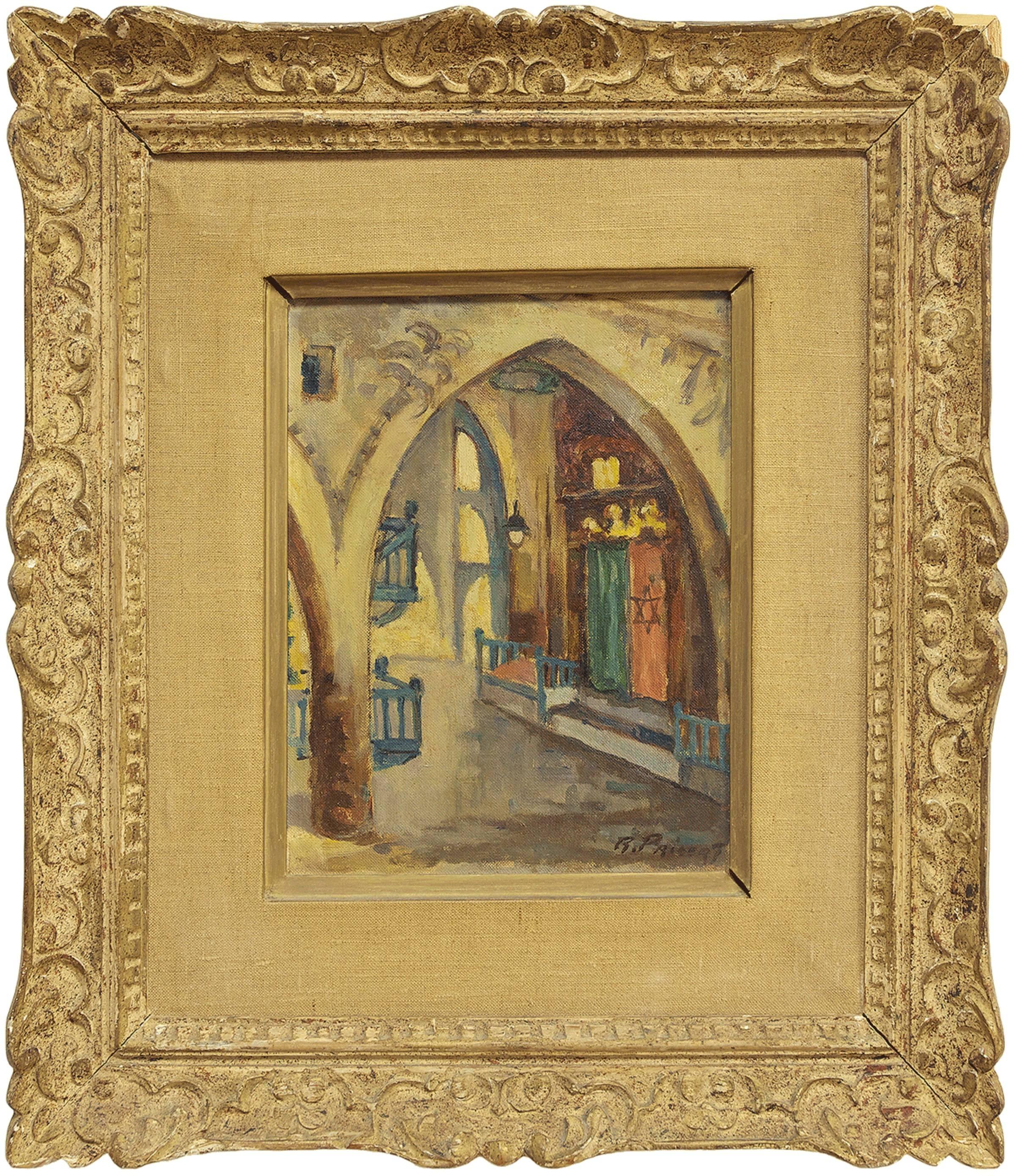 Synagogue ancien en Israël cérémonialisé - Painting de Raphael Pricert