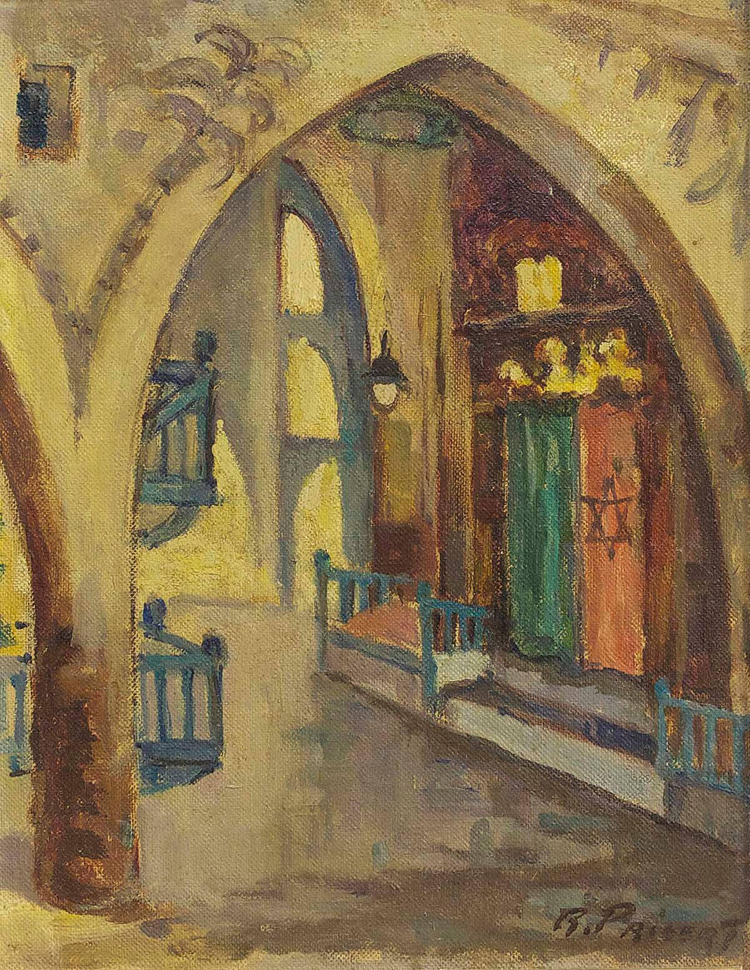 Raphael Pricert Interior Painting - Old Synagogue in Safed Israel