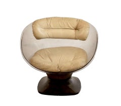 Raphael Rafael French Modern Smojed Lucite Club Tub Chair, Beige, Leather, 1960s