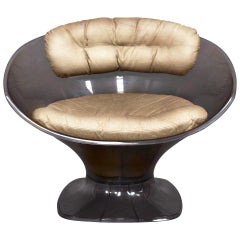 Raphael Rafael French Modern Smojed Lucite Club Tub Chair, Beige, Leather, 1960s