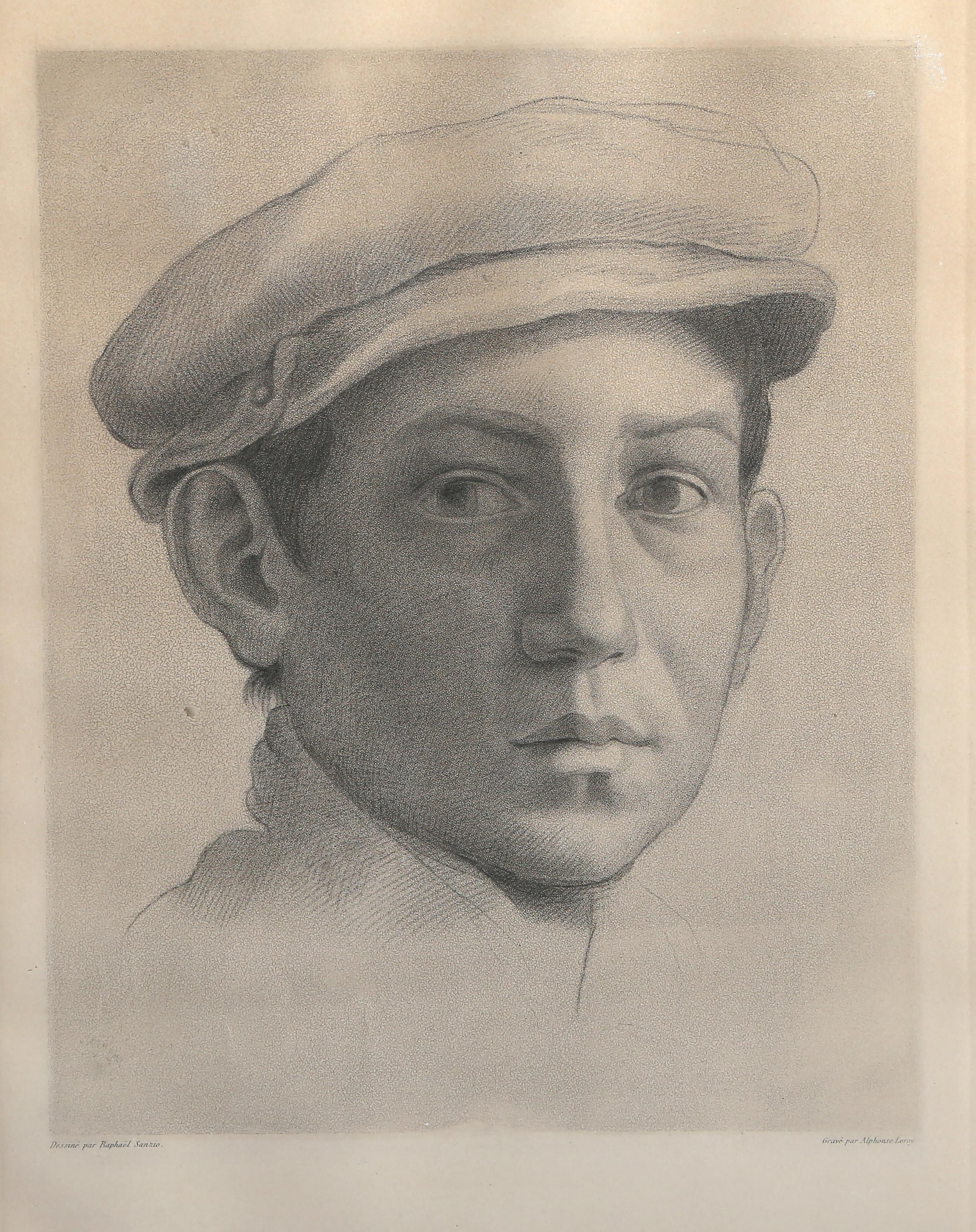 Portrait d'un jeune homme, gravure des maîtres anciens d'après Raphael Sanzio da Urbino - Print de Raphael (Raffaello Sanzio da Urbino)