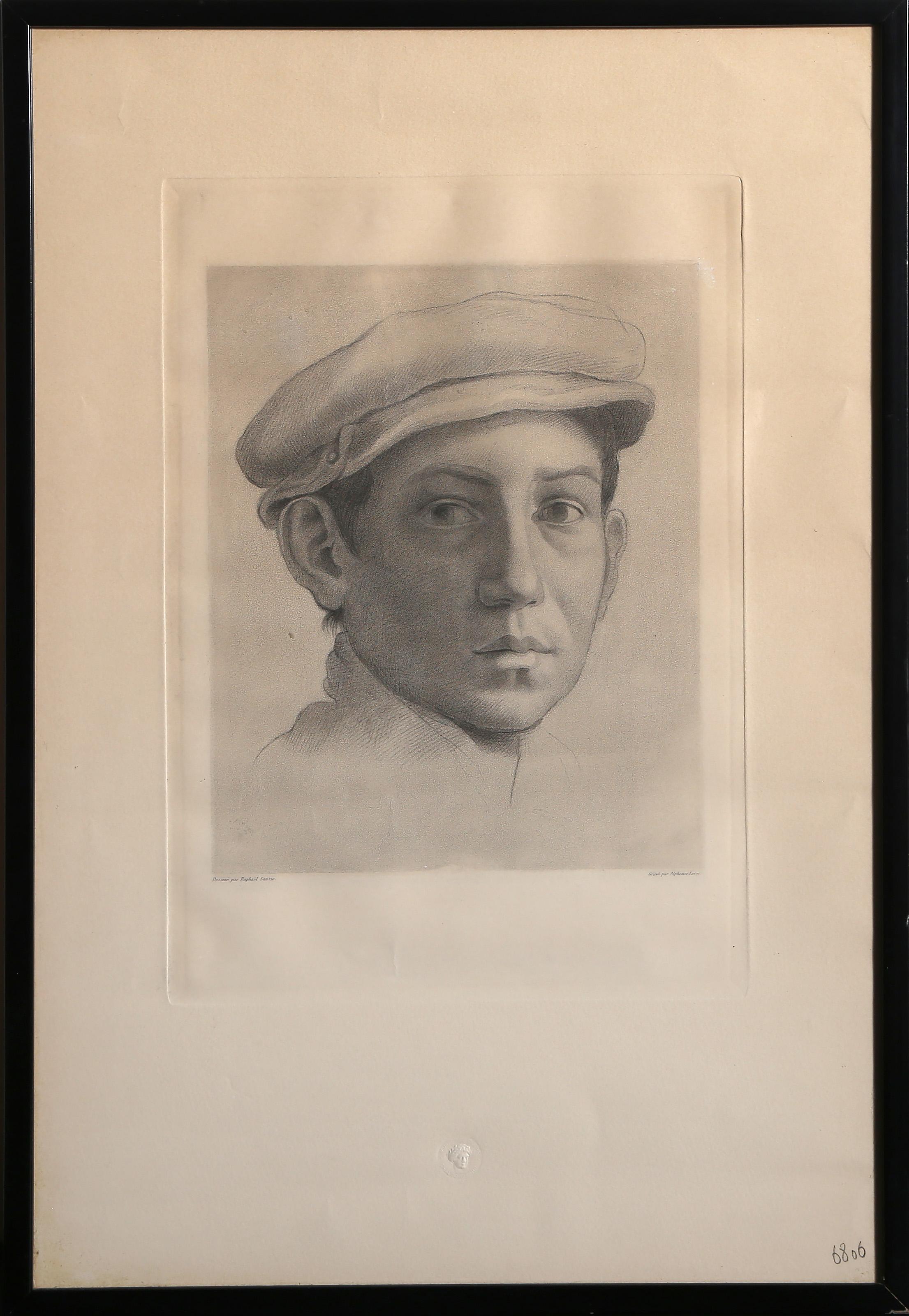 Portrait d'un jeune homme, gravure des maîtres anciens d'après Raphael Sanzio da Urbino