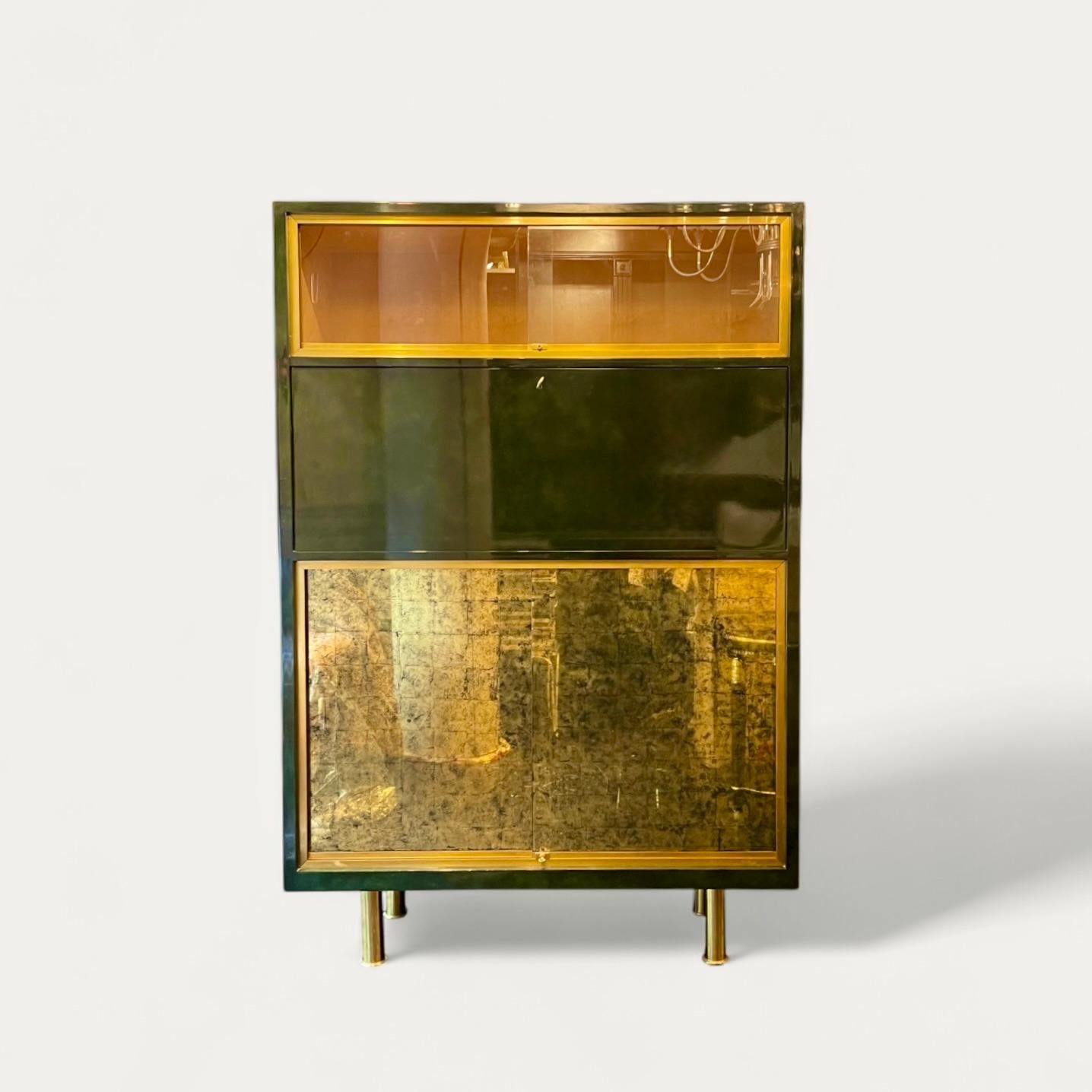 Raphaël Raffel (1912-2000) Mobile bar in lacca Beka verde e nera, circa 1950 in vendita 4