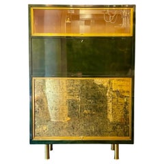 Raphaël Raffel (1912-2000) Green & Black Beka Lacquer Bar Cabinet circa 1950