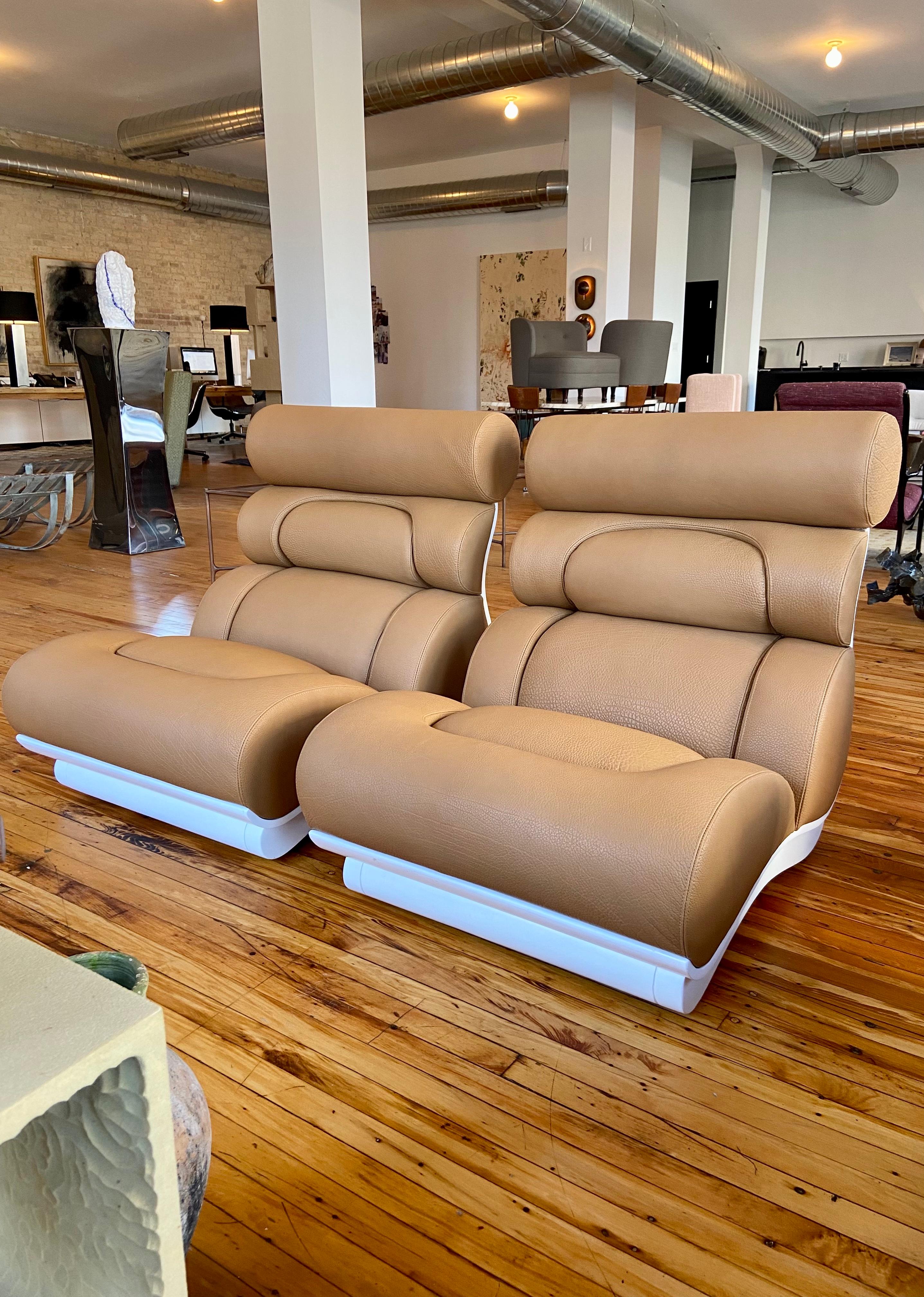 Space Age Raphael Raffel 1960s Brown Leather Futurist Lounge Chairs Pair For Sale