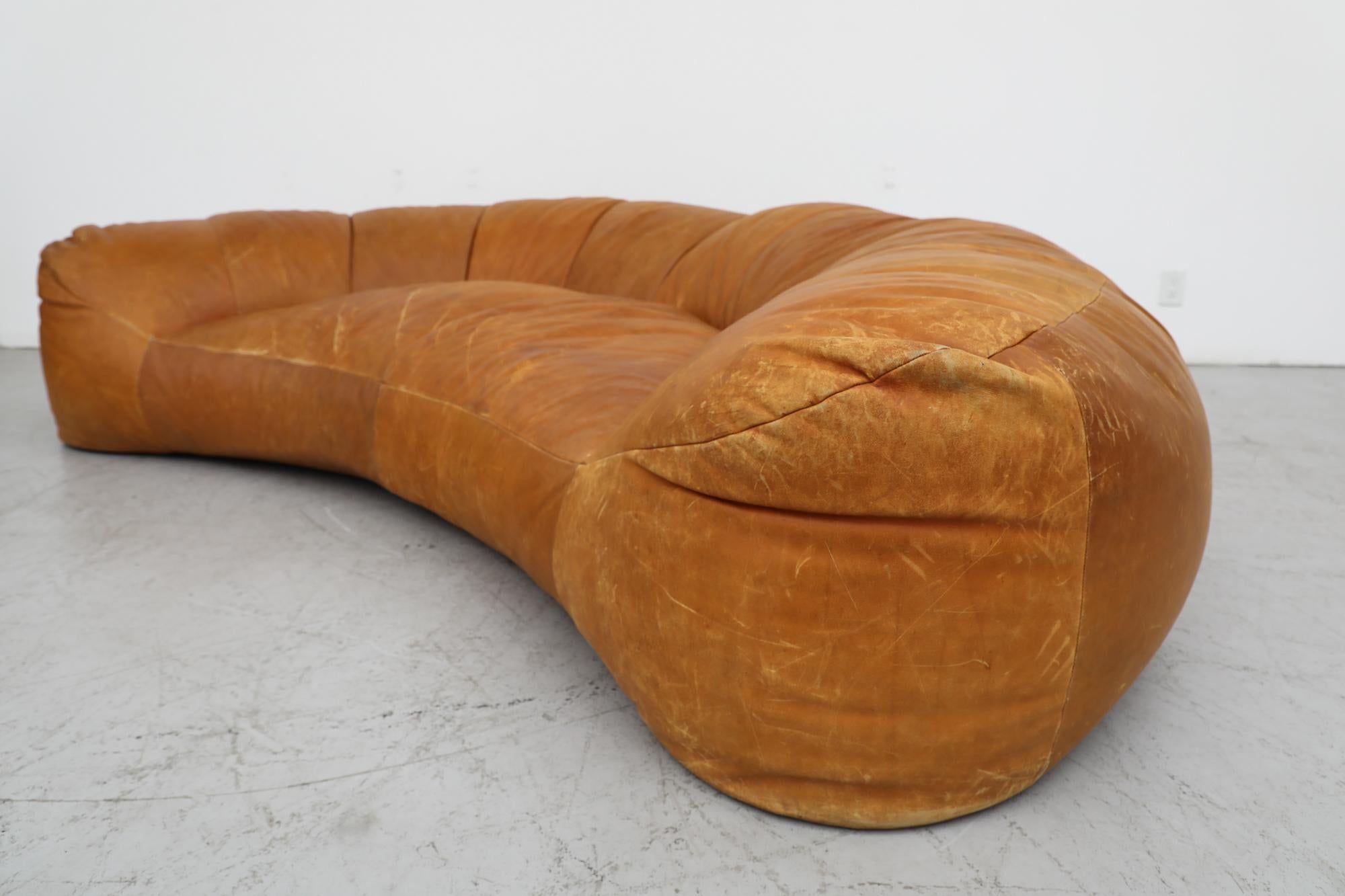 Raphael Raffel Cognac Leather Croissant Sofa for Honore Paris, 1970's 5