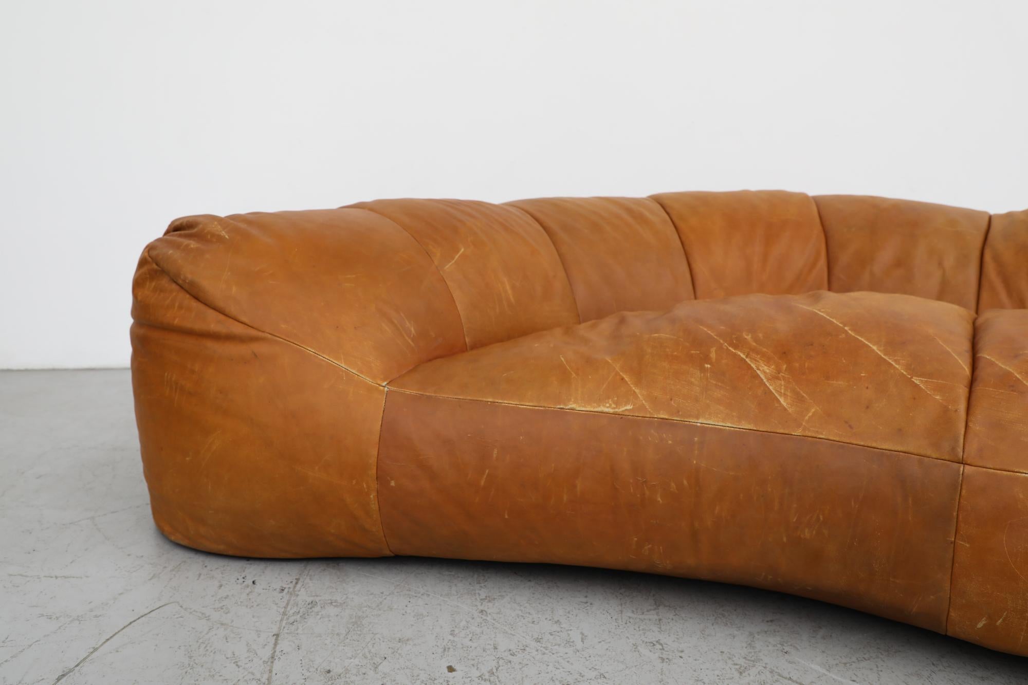 Raphael Raffel Cognac Leather Croissant Sofa for Honore Paris, 1970's 6