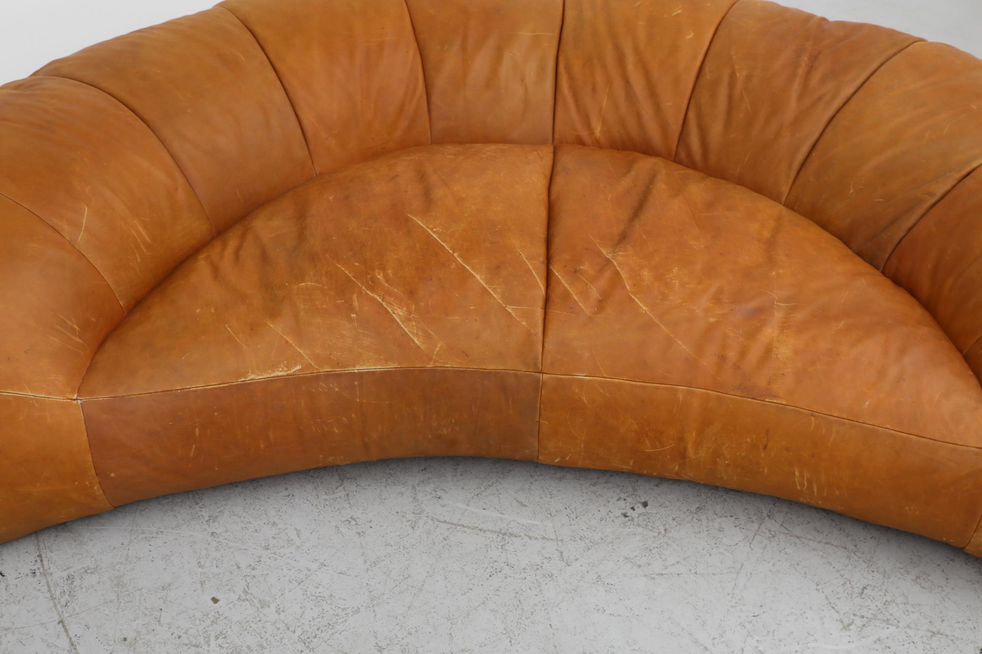 Raphael Raffel Cognac Leather Croissant Sofa for Honore Paris, 1970's 7