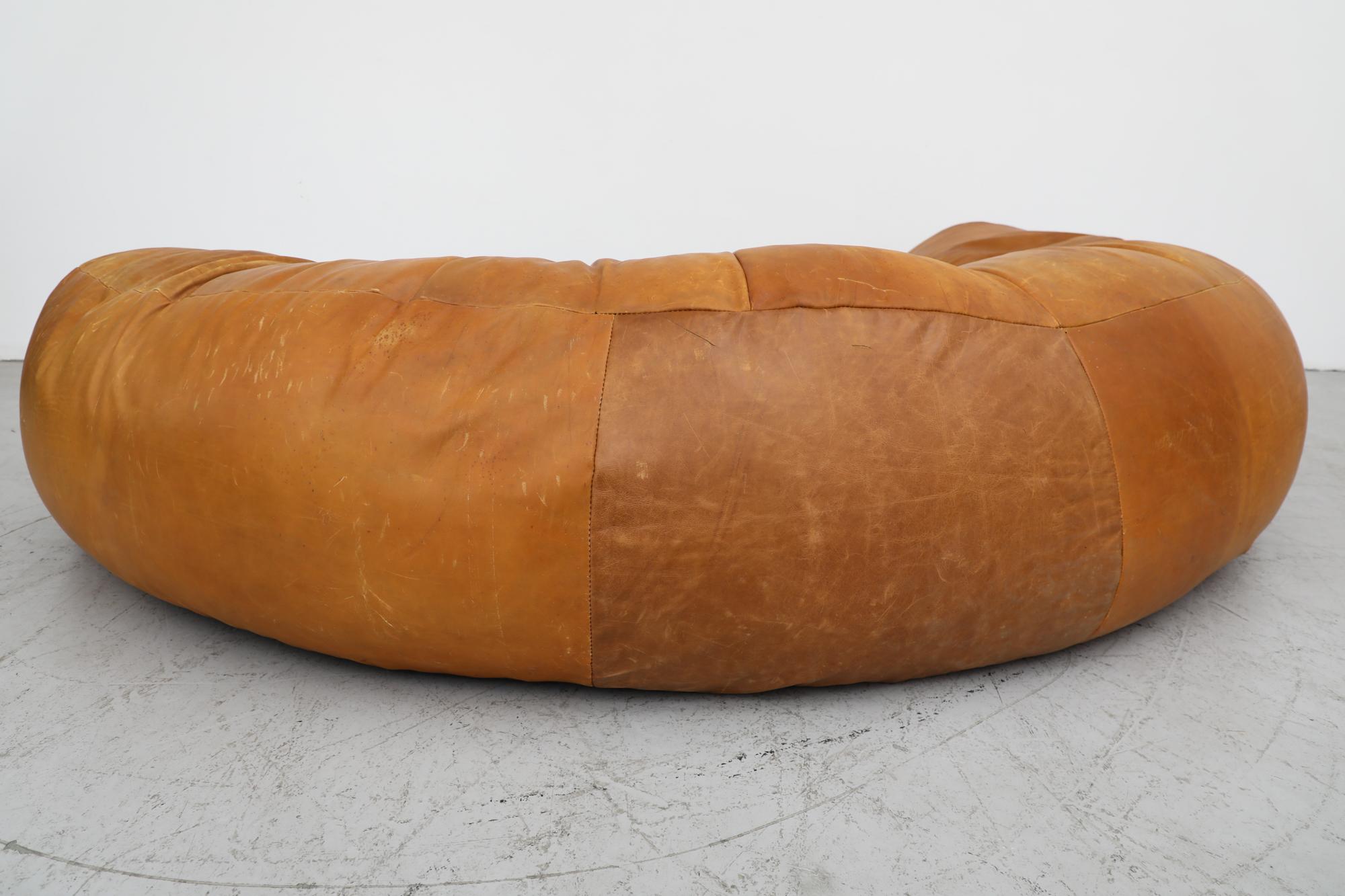 Raphael Raffel Cognac Leather Croissant Sofa for Honore Paris, 1970's 12