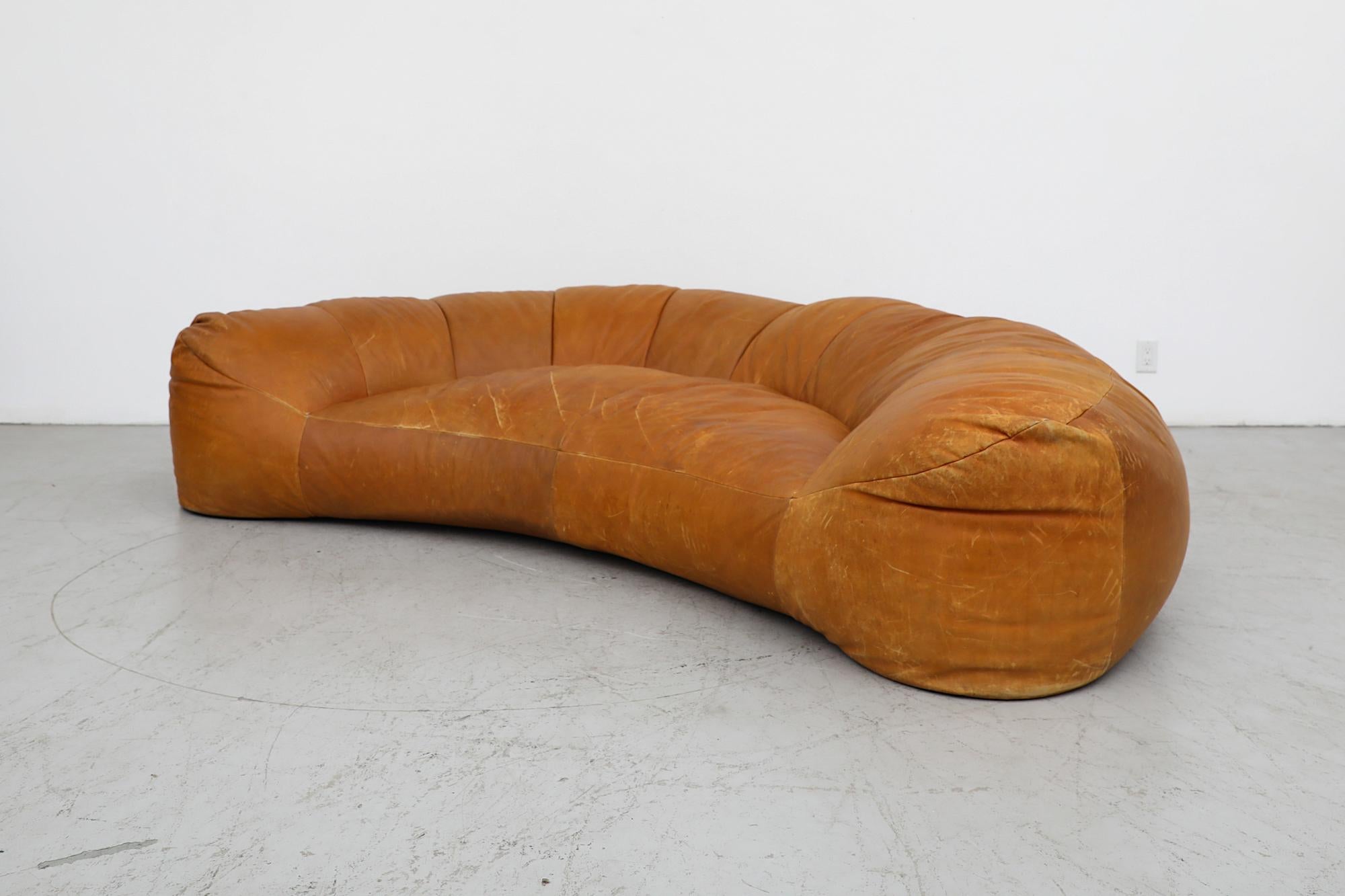 Raphael Raffel Cognac Leather Croissant Sofa for Honore Paris, 1970's 13