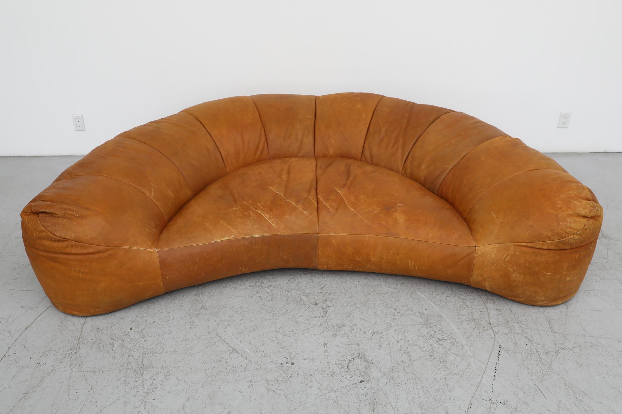 Late 20th Century Raphael Raffel Cognac Leather Croissant Sofa for Honore Paris, 1970's