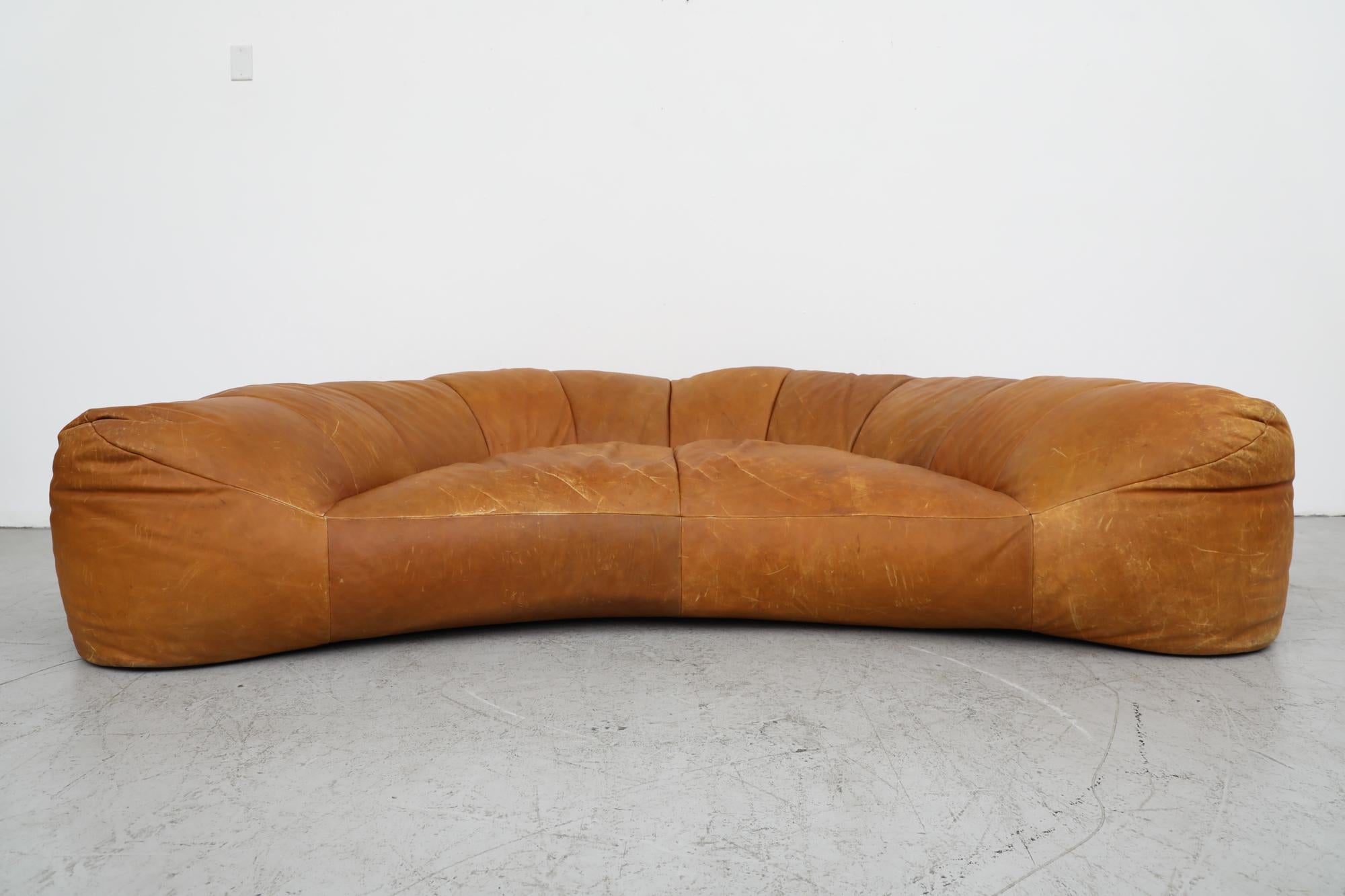Raphael Raffel Cognac Leather Croissant Sofa for Honore Paris, 1970's 1