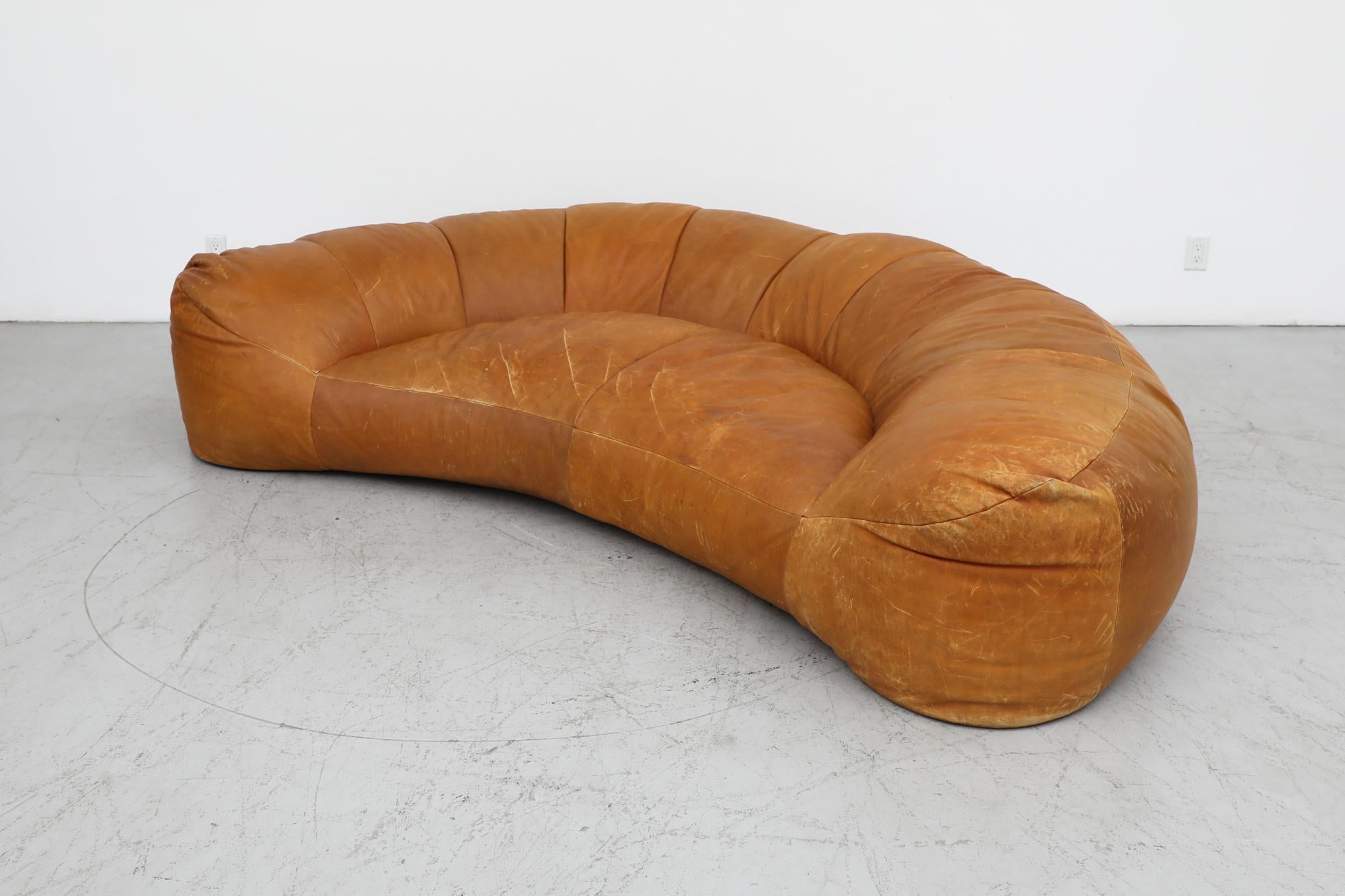 Raphael Raffel Cognac Leather Croissant Sofa for Honore Paris, 1970's 3