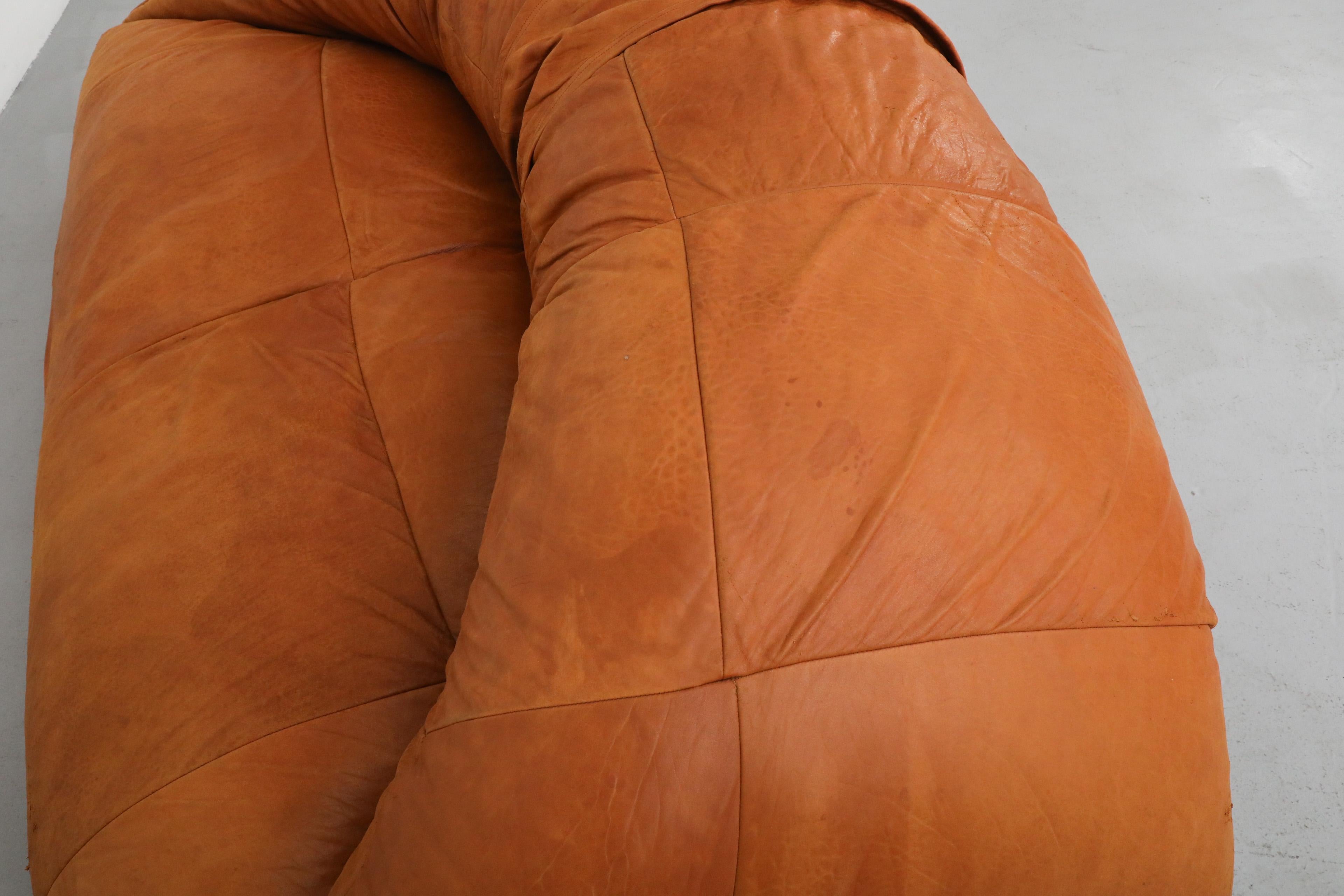 Raphael Raffel Cognac Leather Mini Croissant Sofa for Honore Paris, 1970's 4