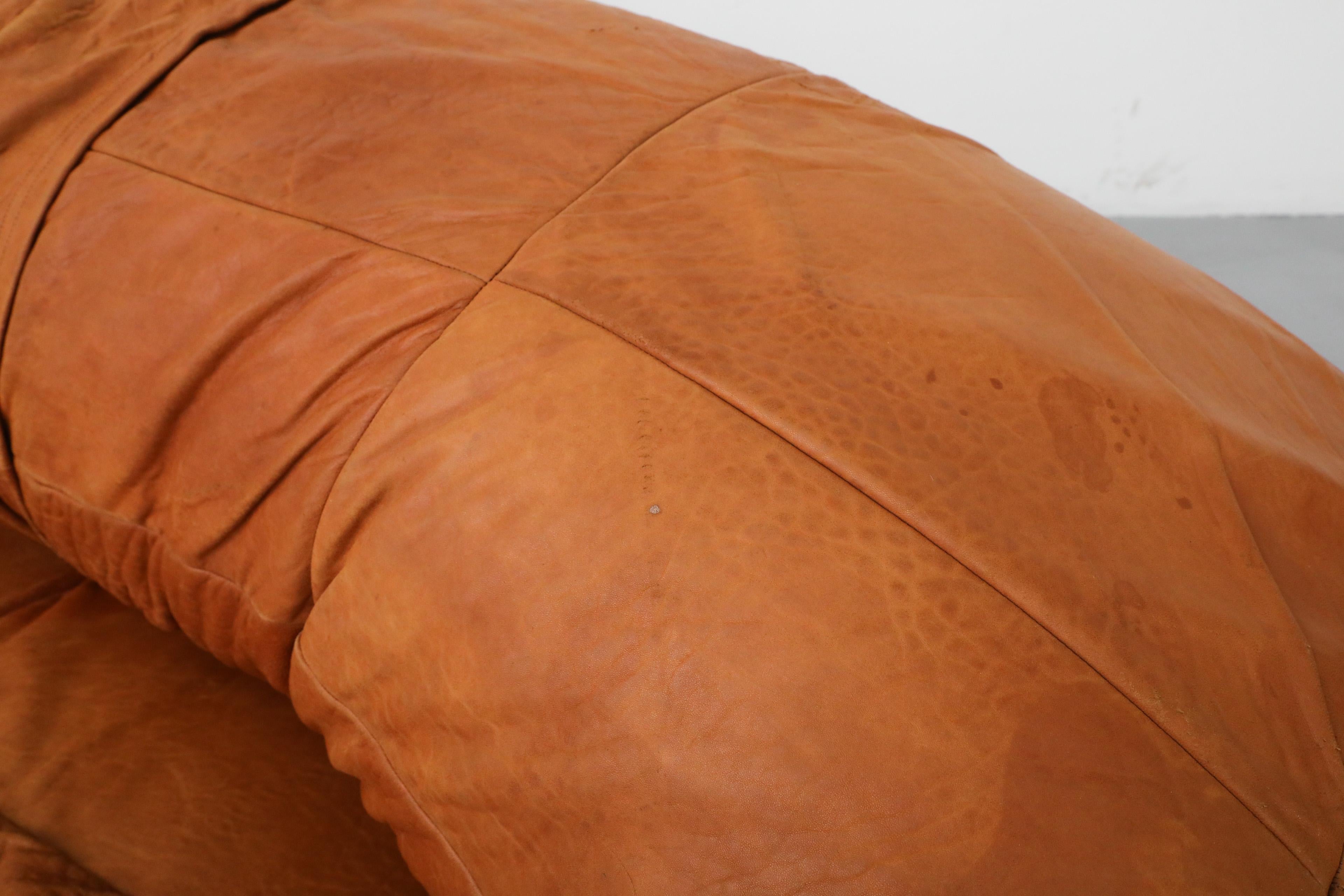 Raphael Raffel Cognac Leather Mini Croissant Sofa for Honore Paris, 1970's 6