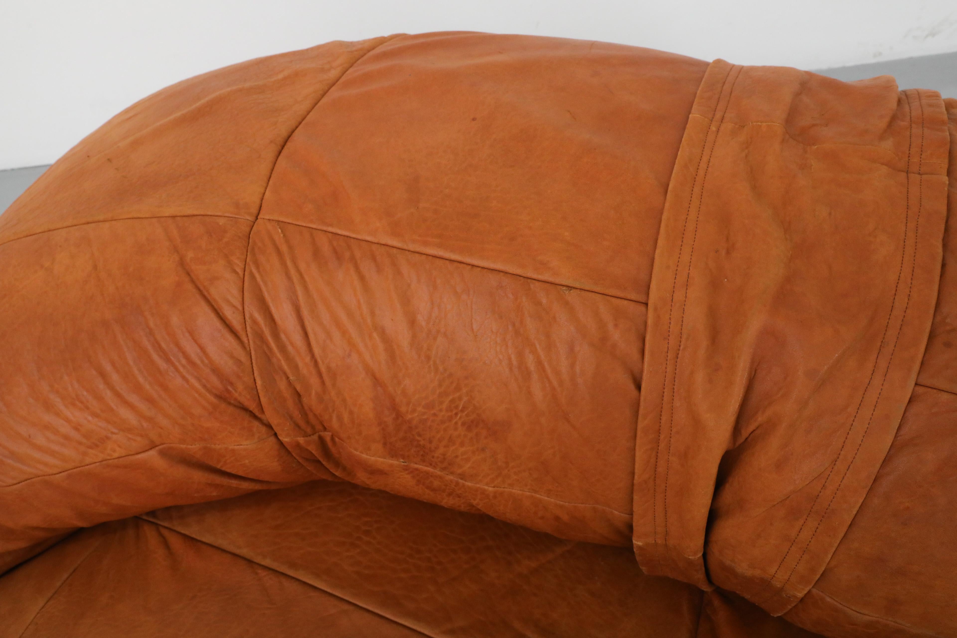 Raphael Raffel Cognac Leather Mini Croissant Sofa for Honore Paris, 1970's 7
