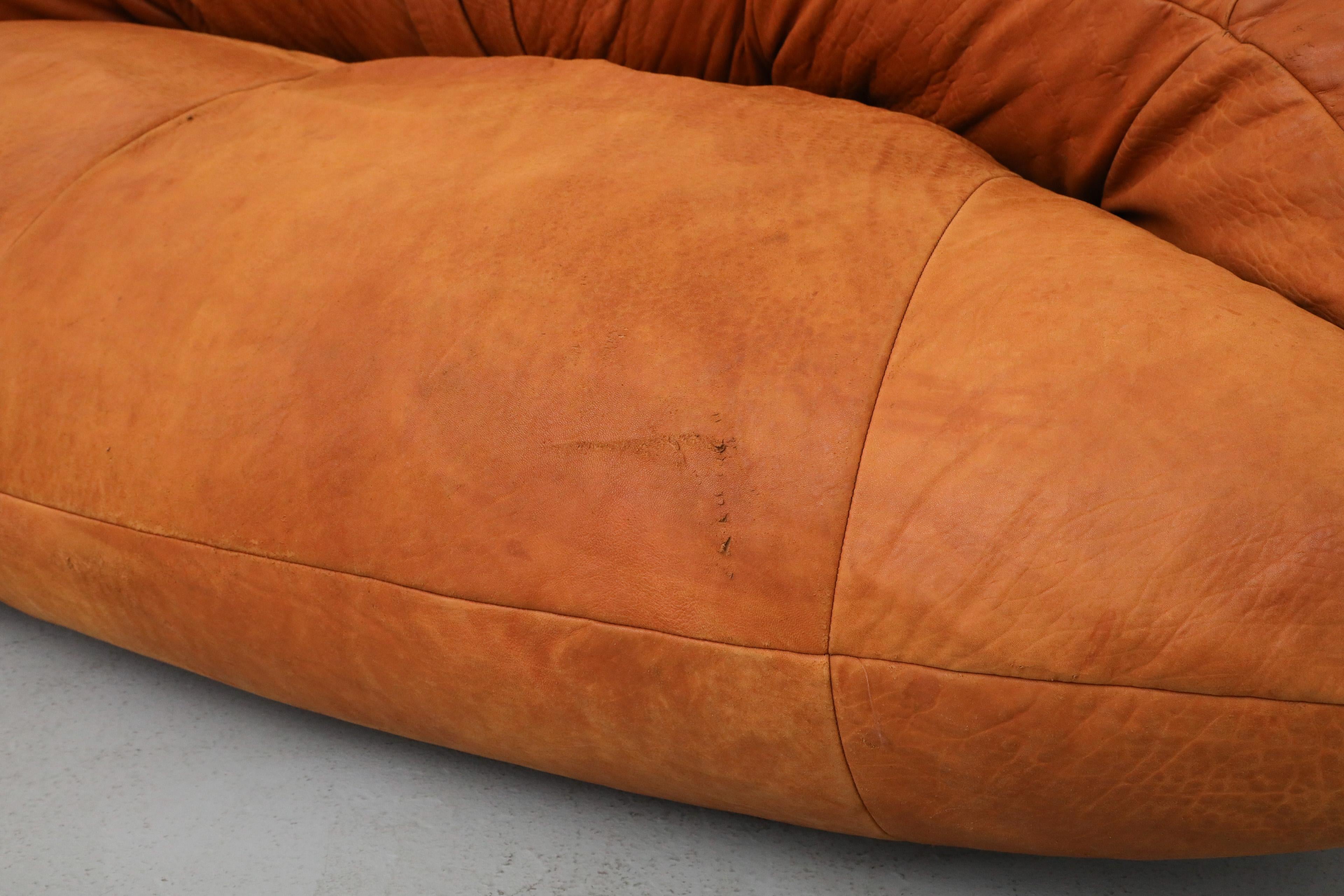 Raphael Raffel Cognac Leather Mini Croissant Sofa for Honore Paris, 1970's 9