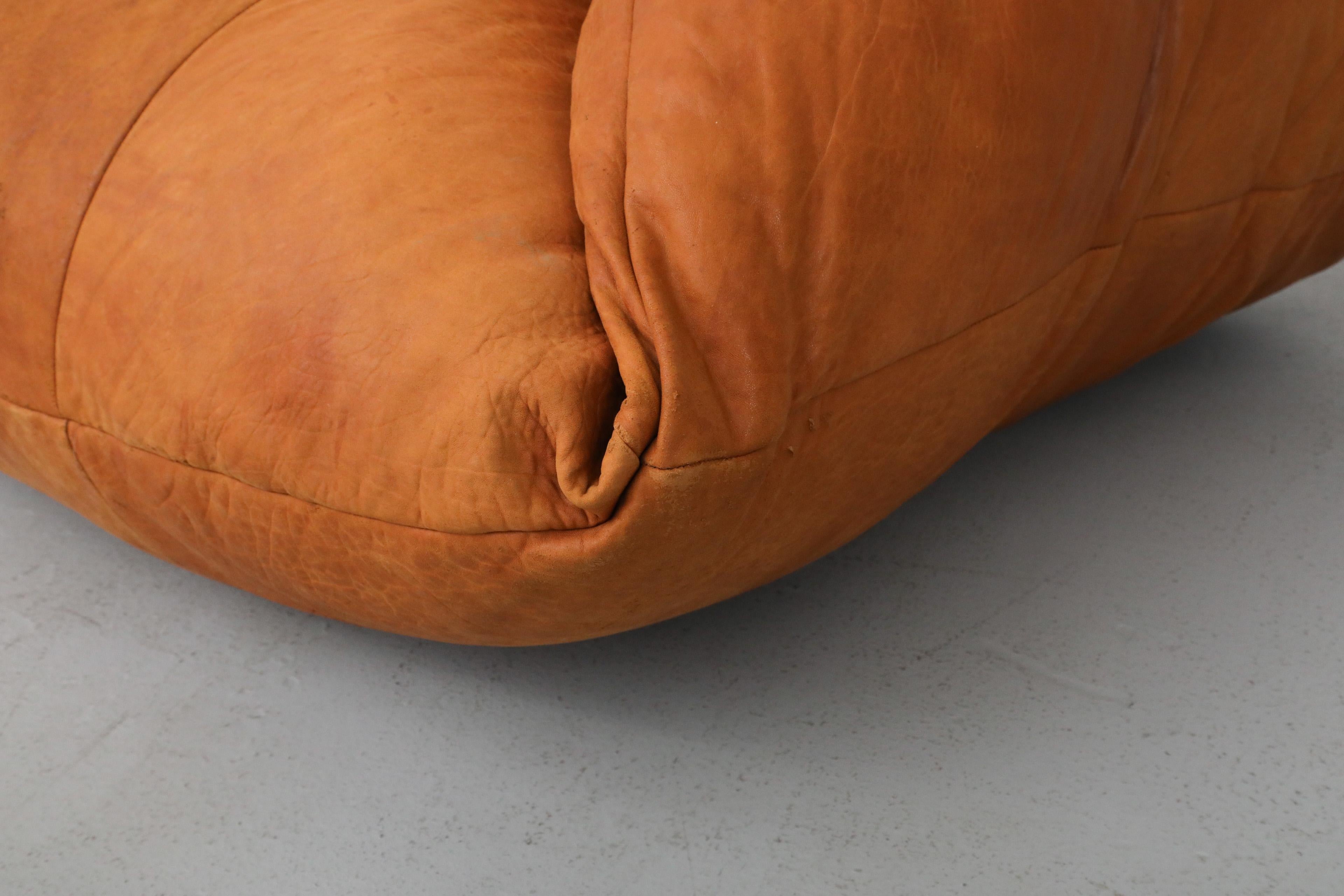 Raphael Raffel Cognac Leather Mini Croissant Sofa for Honore Paris, 1970's 10