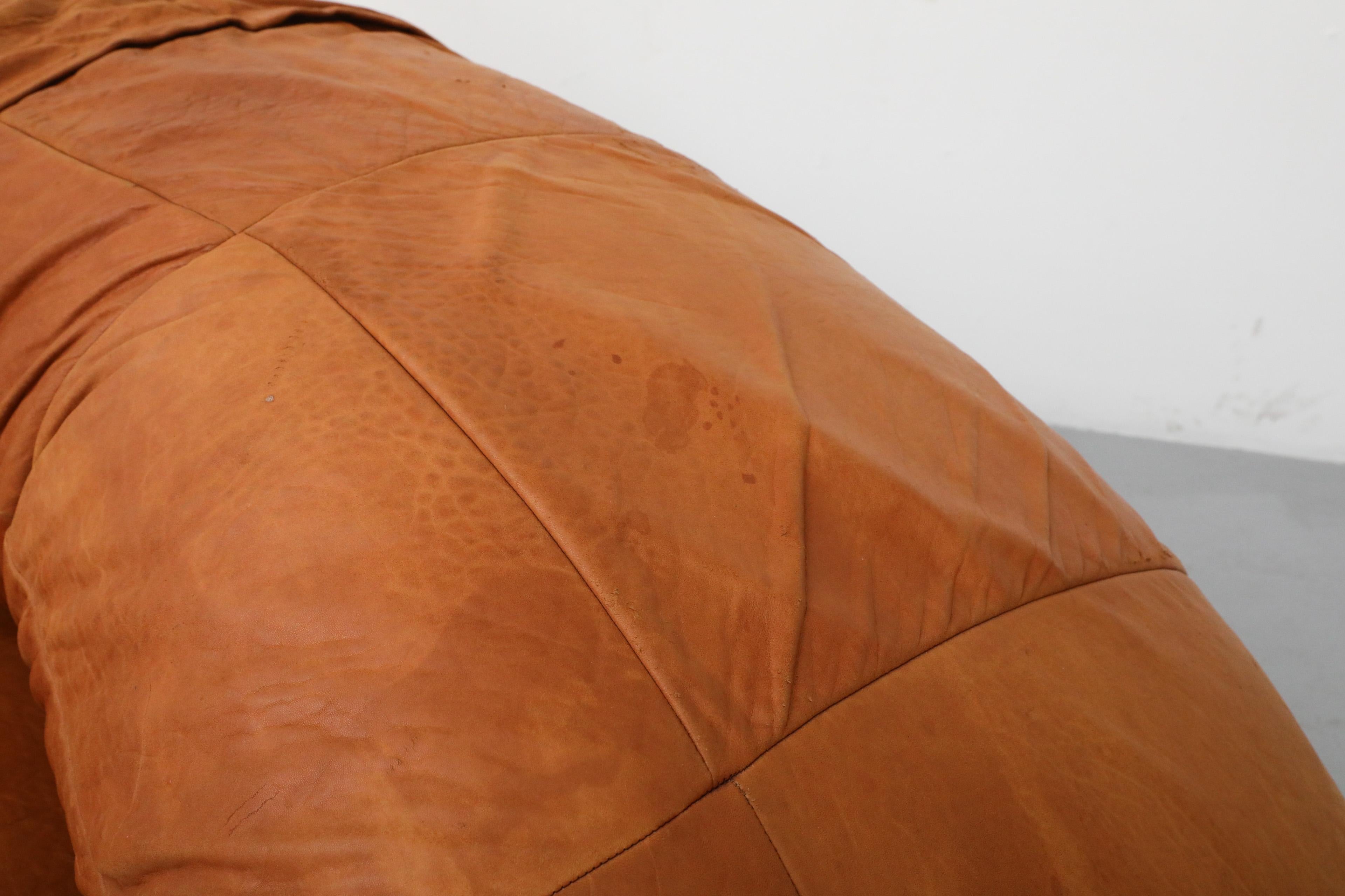 Raphael Raffel Cognac Leather Mini Croissant Sofa for Honore Paris, 1970's 11
