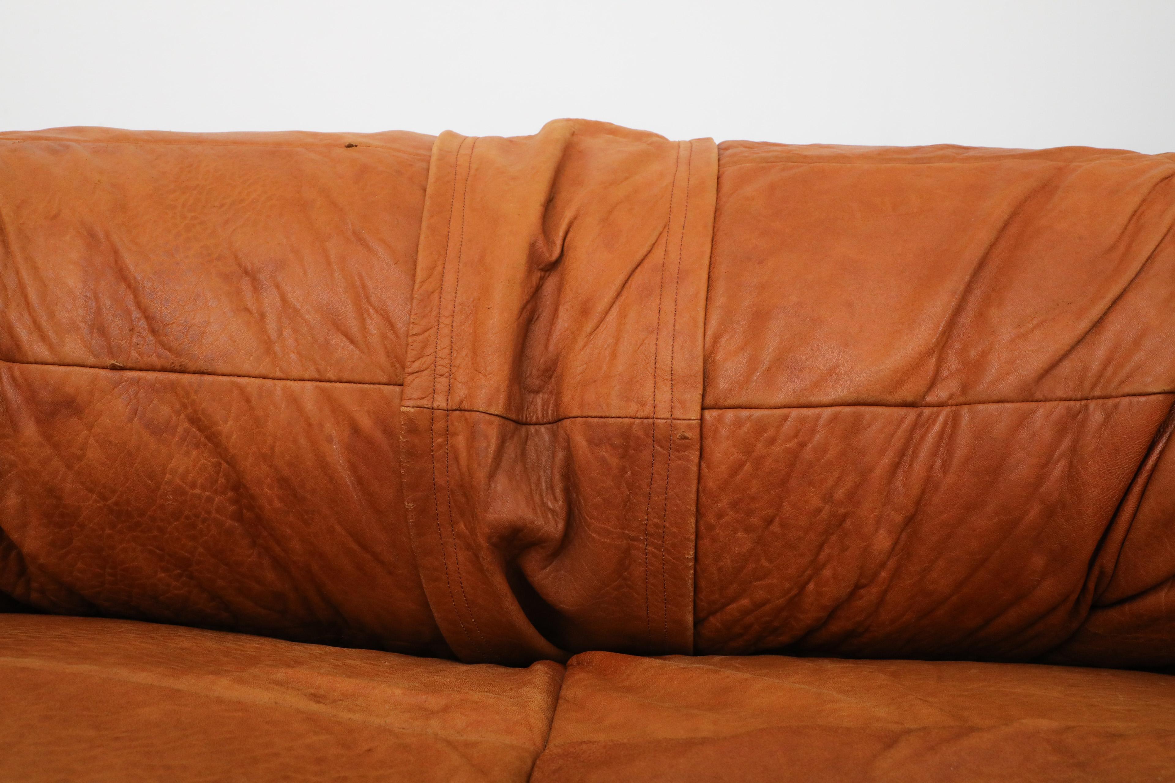 Raphael Raffel Cognac Leather Mini Croissant Sofa for Honore Paris, 1970's 12