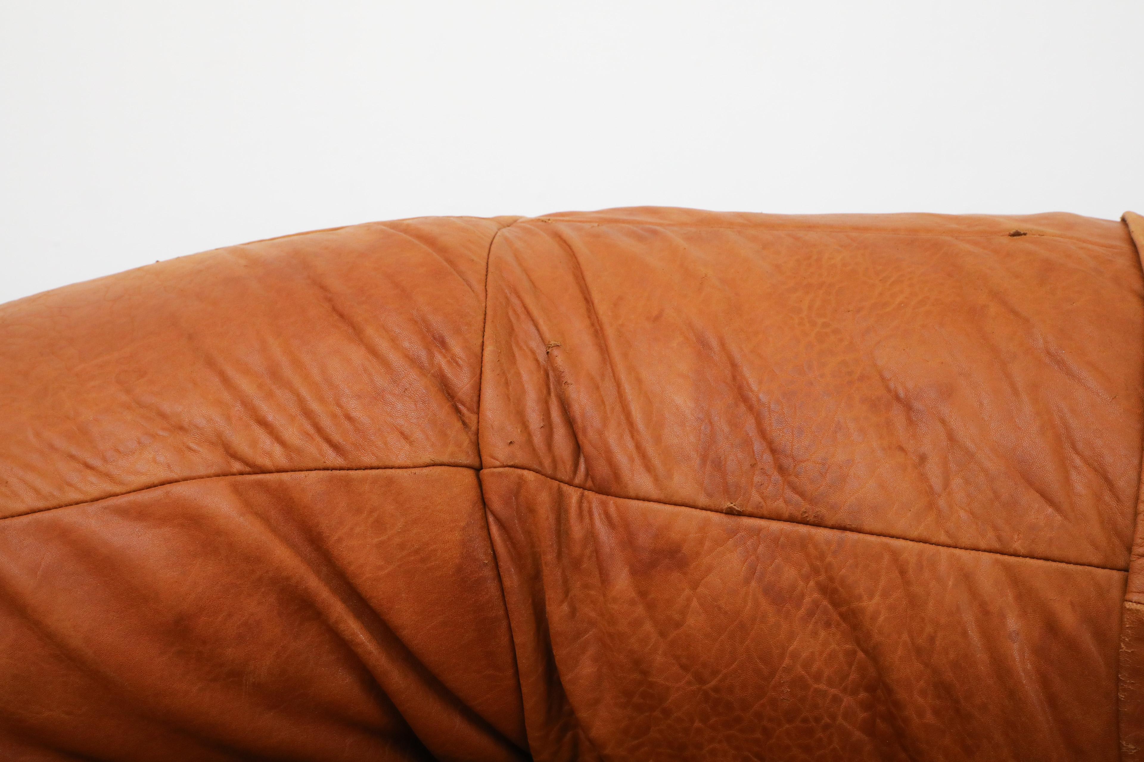 Raphael Raffel Cognac Leather Mini Croissant Sofa for Honore Paris, 1970's 13