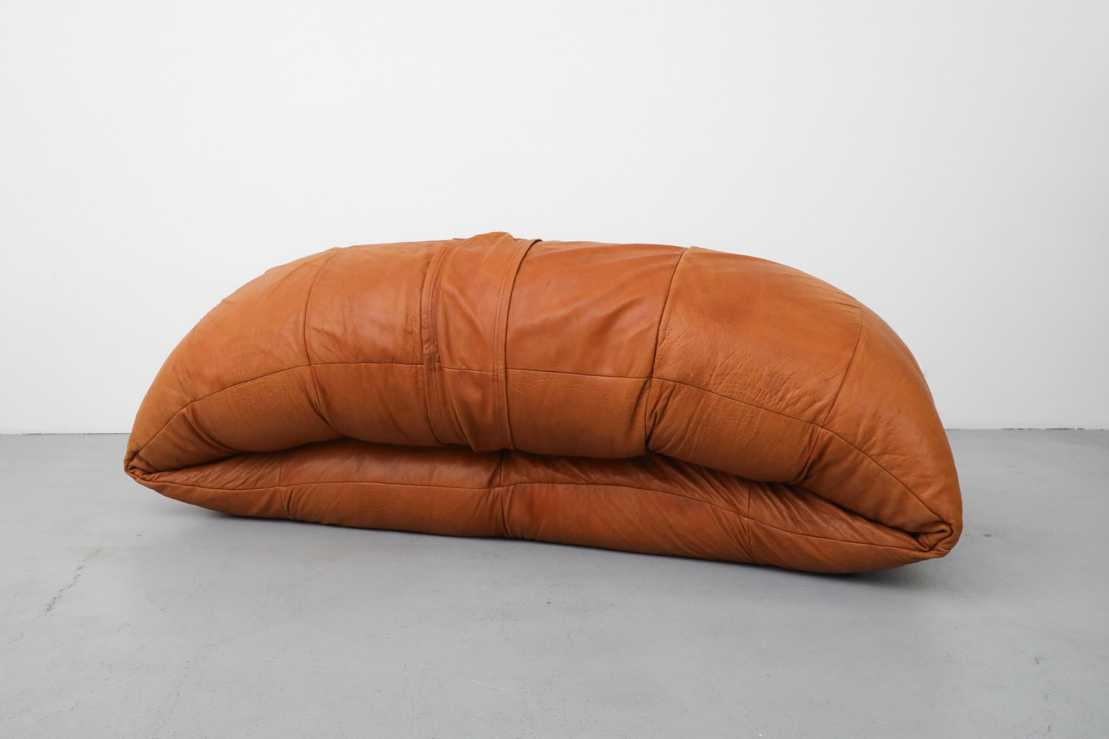 Late 20th Century Raphael Raffel Cognac Leather Mini Croissant Sofa for Honore Paris, 1970's