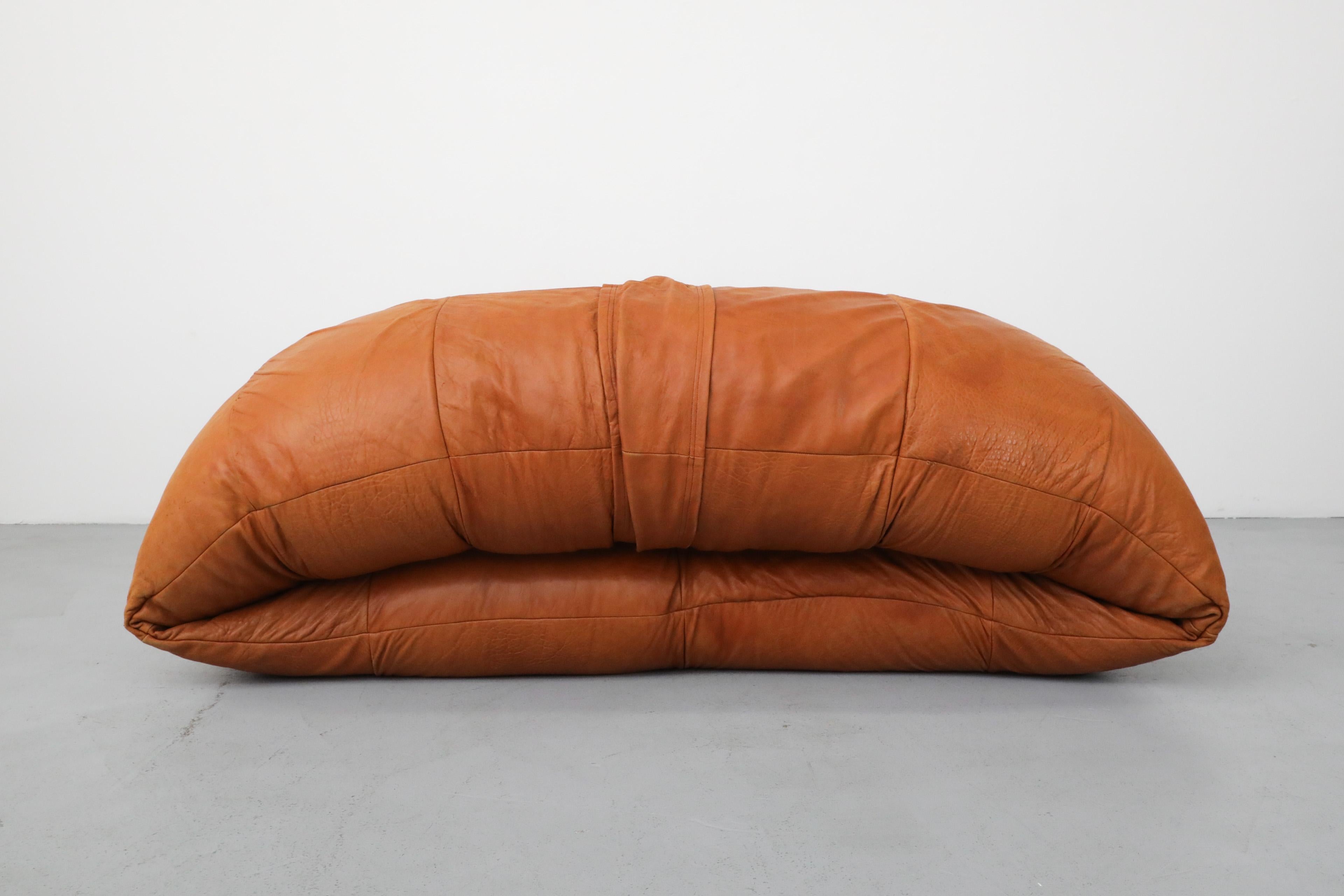 Raphael Raffel Cognac Leather Mini Croissant Sofa for Honore Paris, 1970's 1