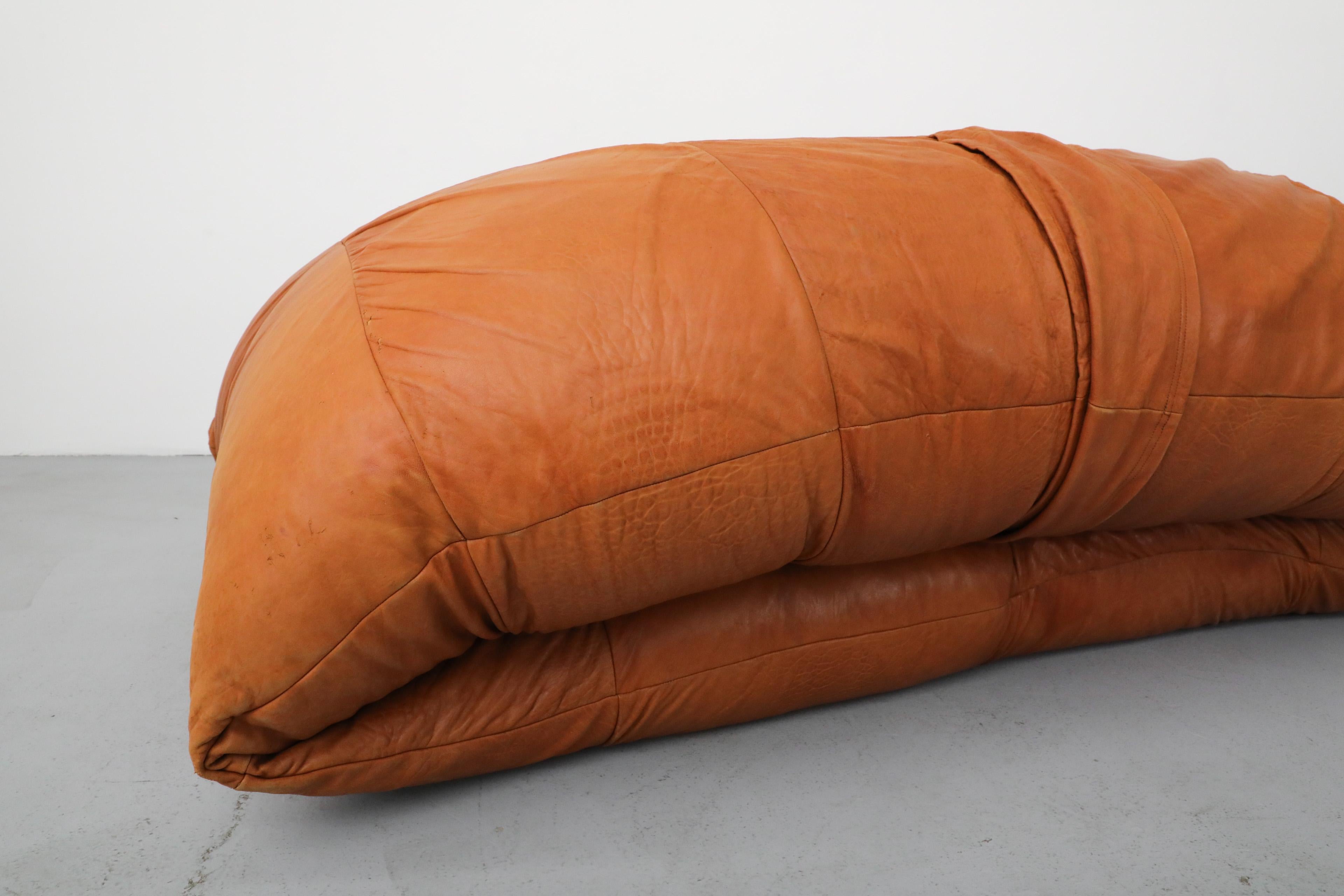Raphael Raffel Cognac Leather Mini Croissant Sofa for Honore Paris, 1970's 2
