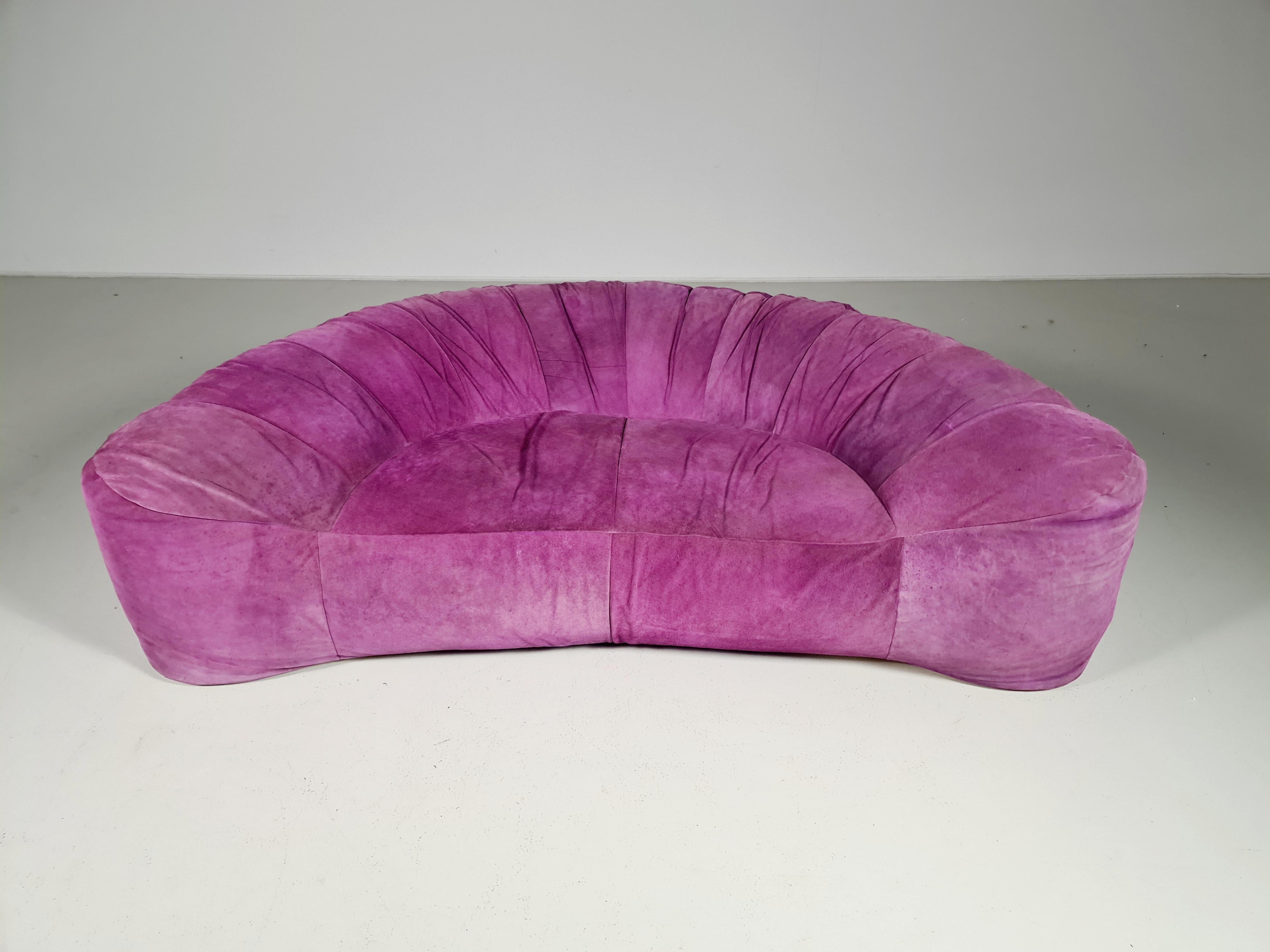 Mid-Century Modern Raphaël Raffel 'Croissant' Sofa in Jpink Suede, 1970s