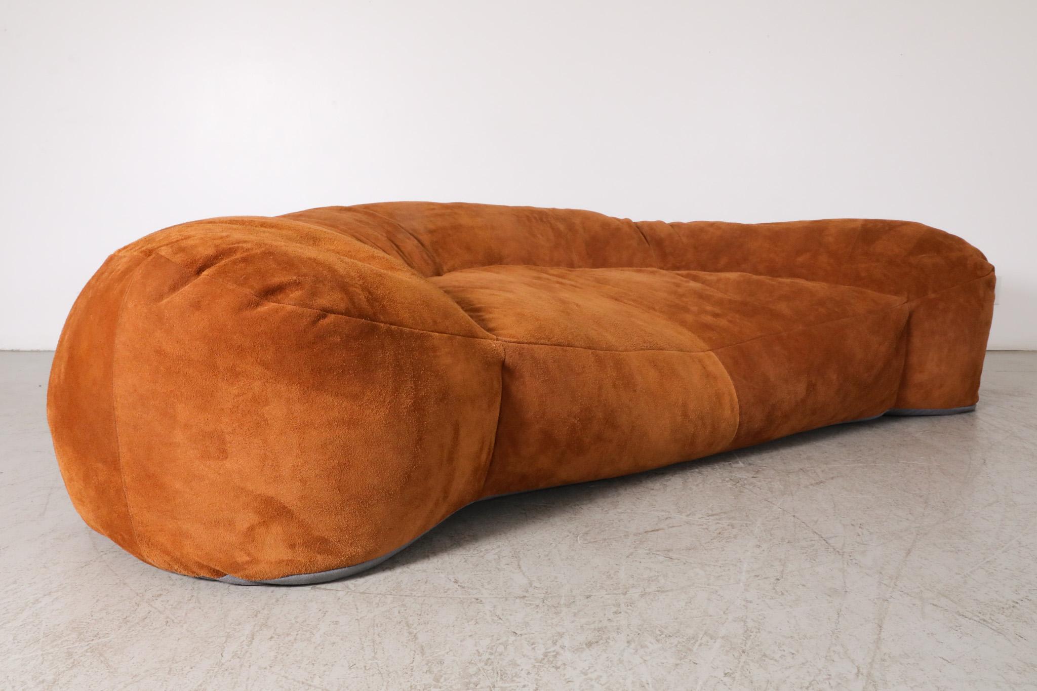 Raphael Raffel designed Cognac Leather Croissant Sofa, Newly made in Suede For Sale 4