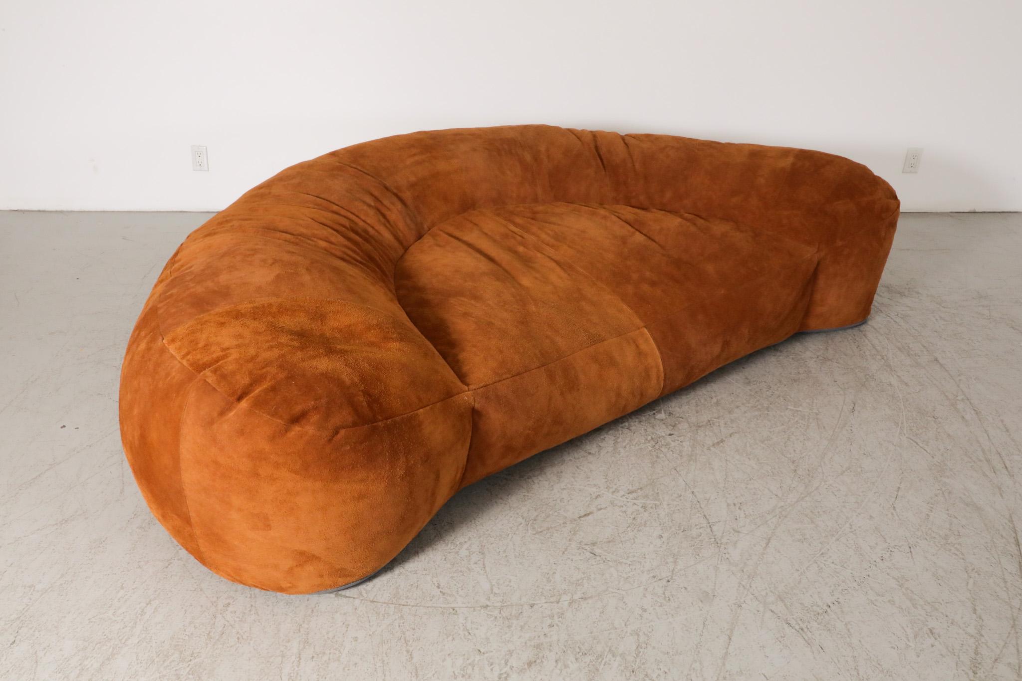 Raphael Raffel designed Cognac Leather Croissant Sofa, Newly made in Suede For Sale 5
