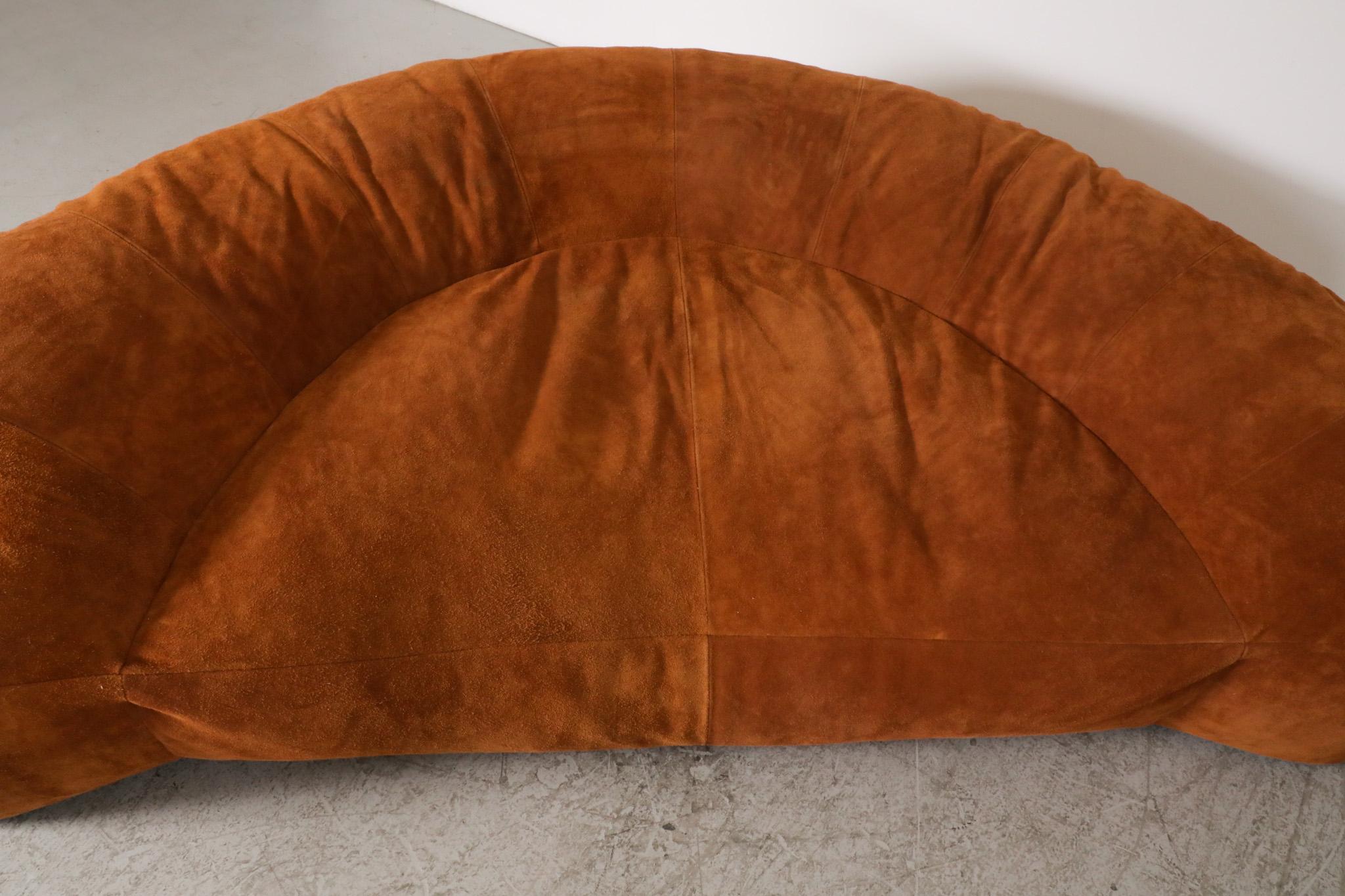 Raphael Raffel designed Cognac Leather Croissant Sofa, Newly made in Suede For Sale 6