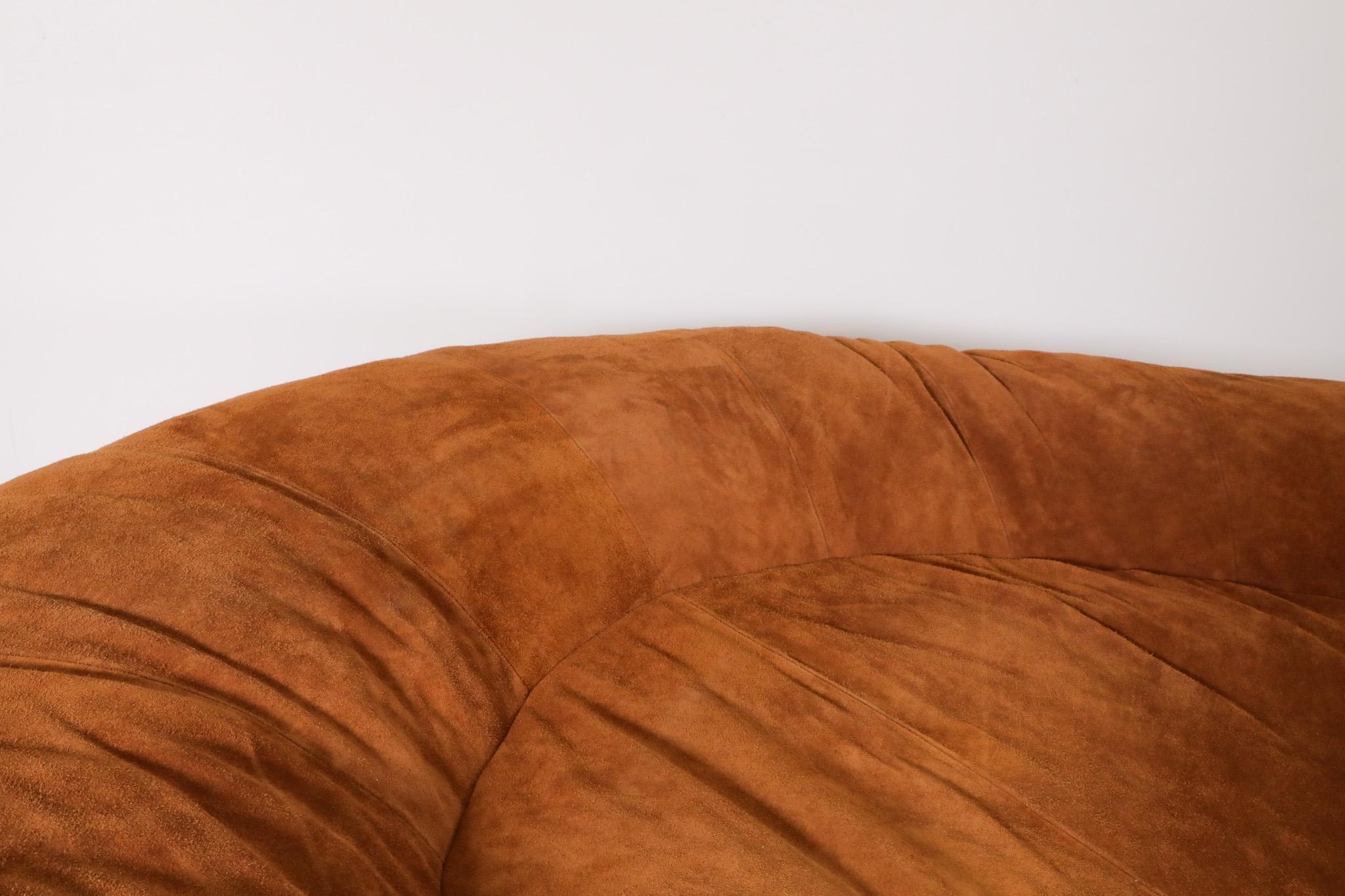 Raphael Raffel designed Cognac Leather Croissant Sofa, Newly made in Suede For Sale 7