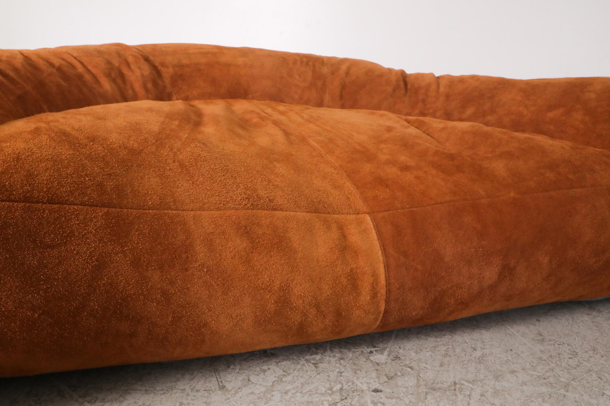 Raphael Raffel designed Cognac Leather Croissant Sofa, Newly made in Suede For Sale 8
