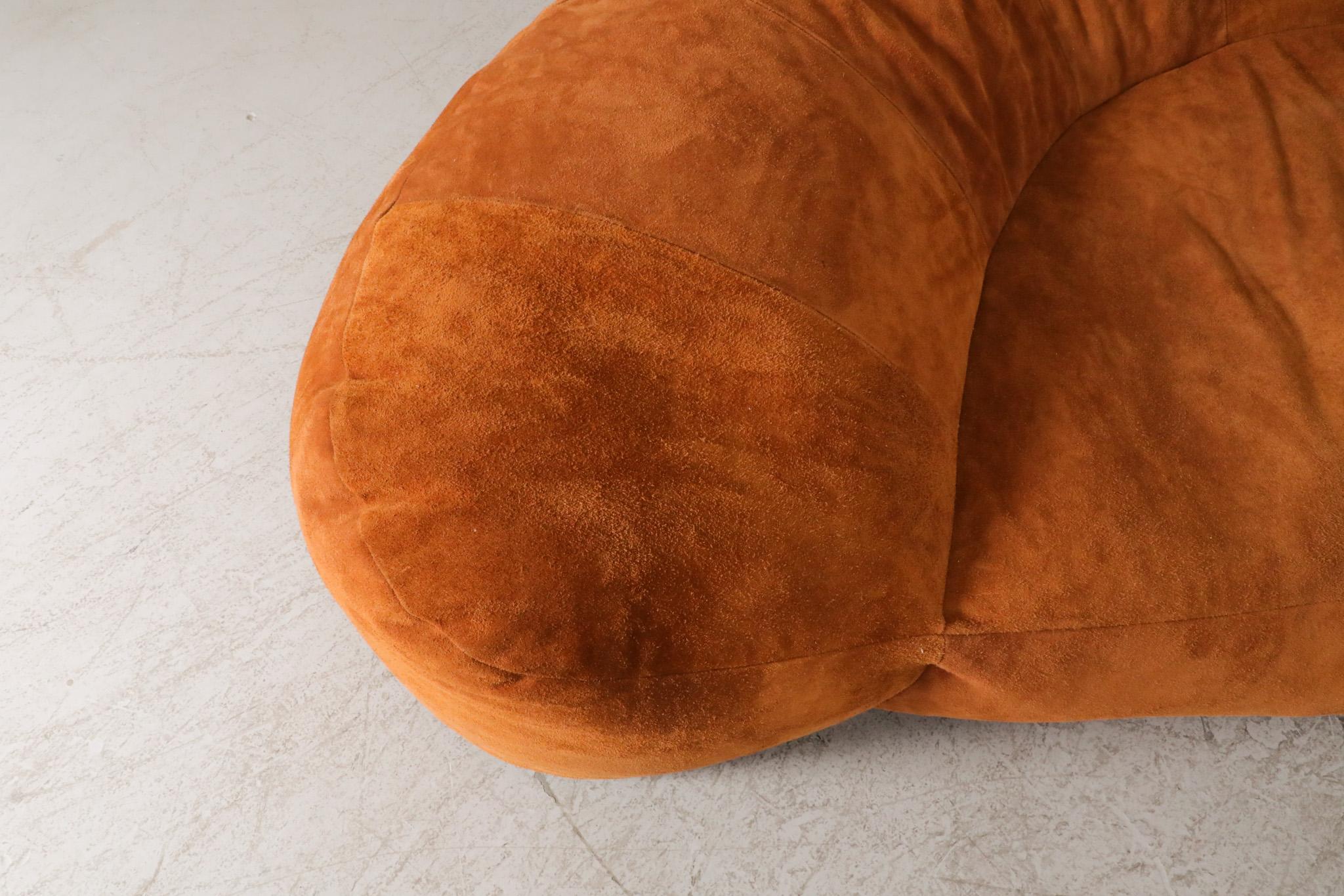 Raphael Raffel designed Cognac Leather Croissant Sofa, Newly made in Suede For Sale 9