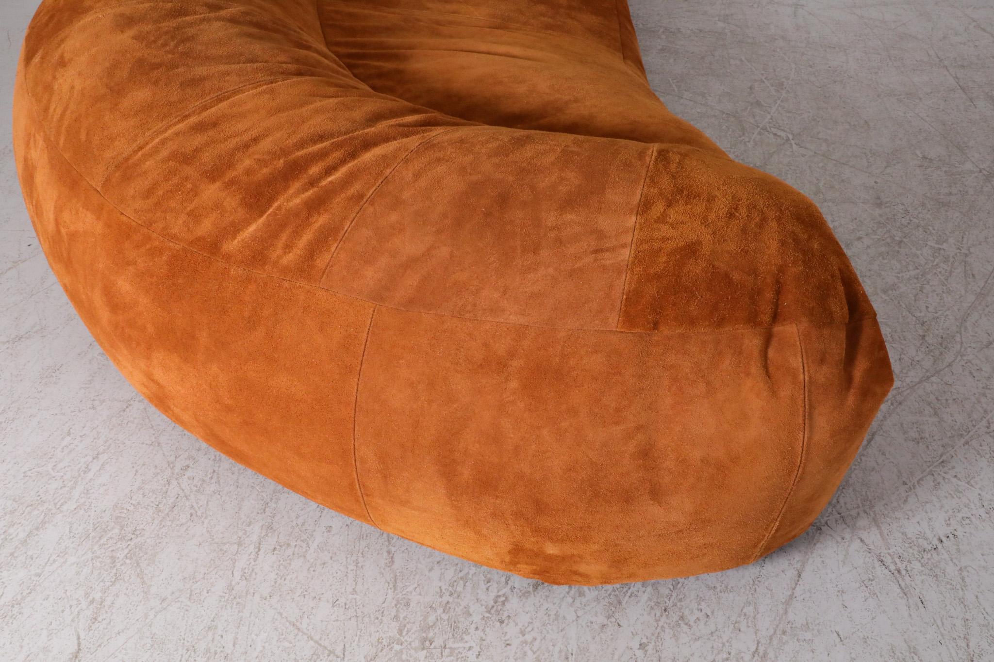 Raphael Raffel designed Cognac Leather Croissant Sofa, Newly made in Suede For Sale 10