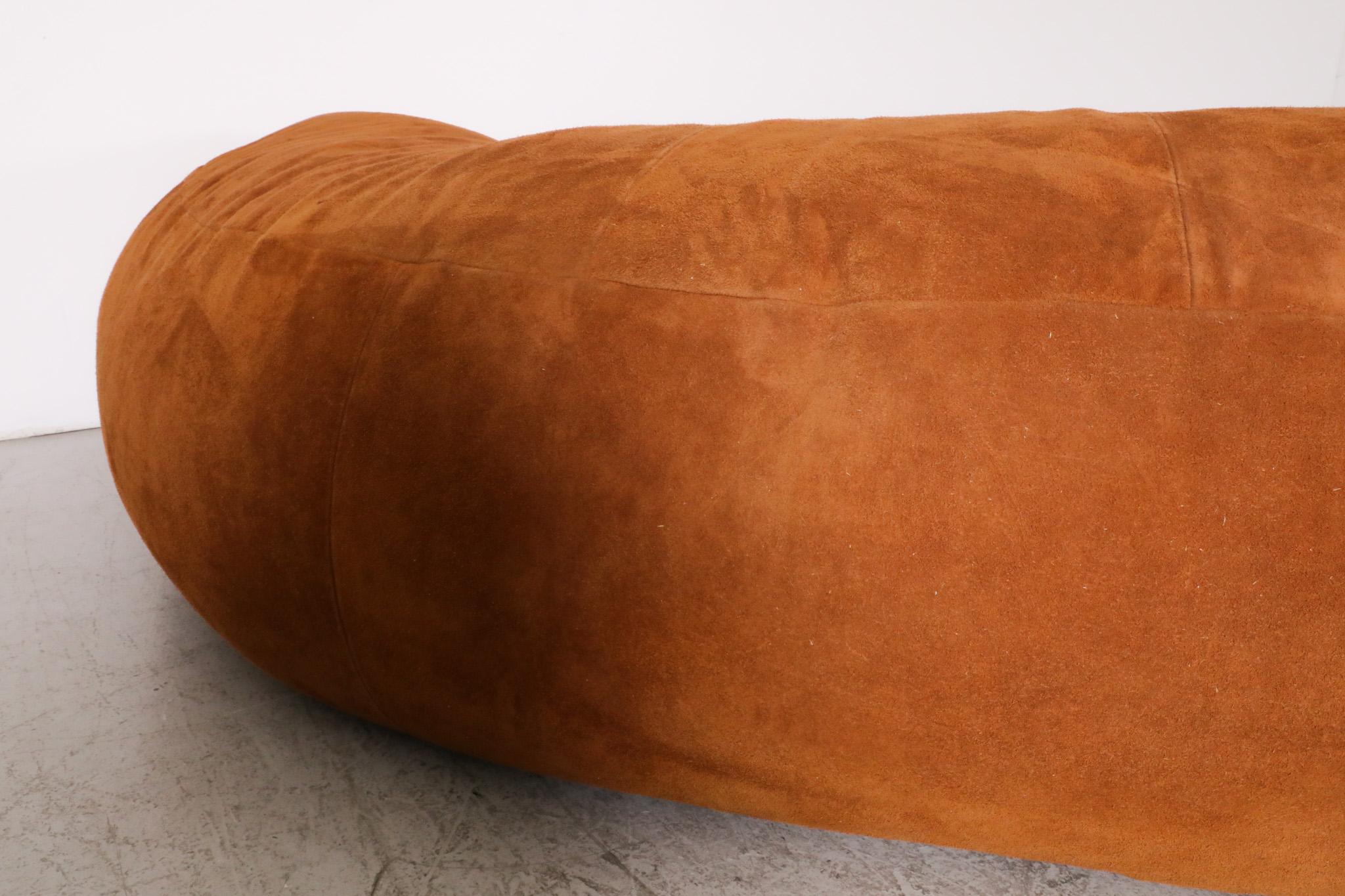 Raphael Raffel designed Cognac Leather Croissant Sofa, Newly made in Suede For Sale 11